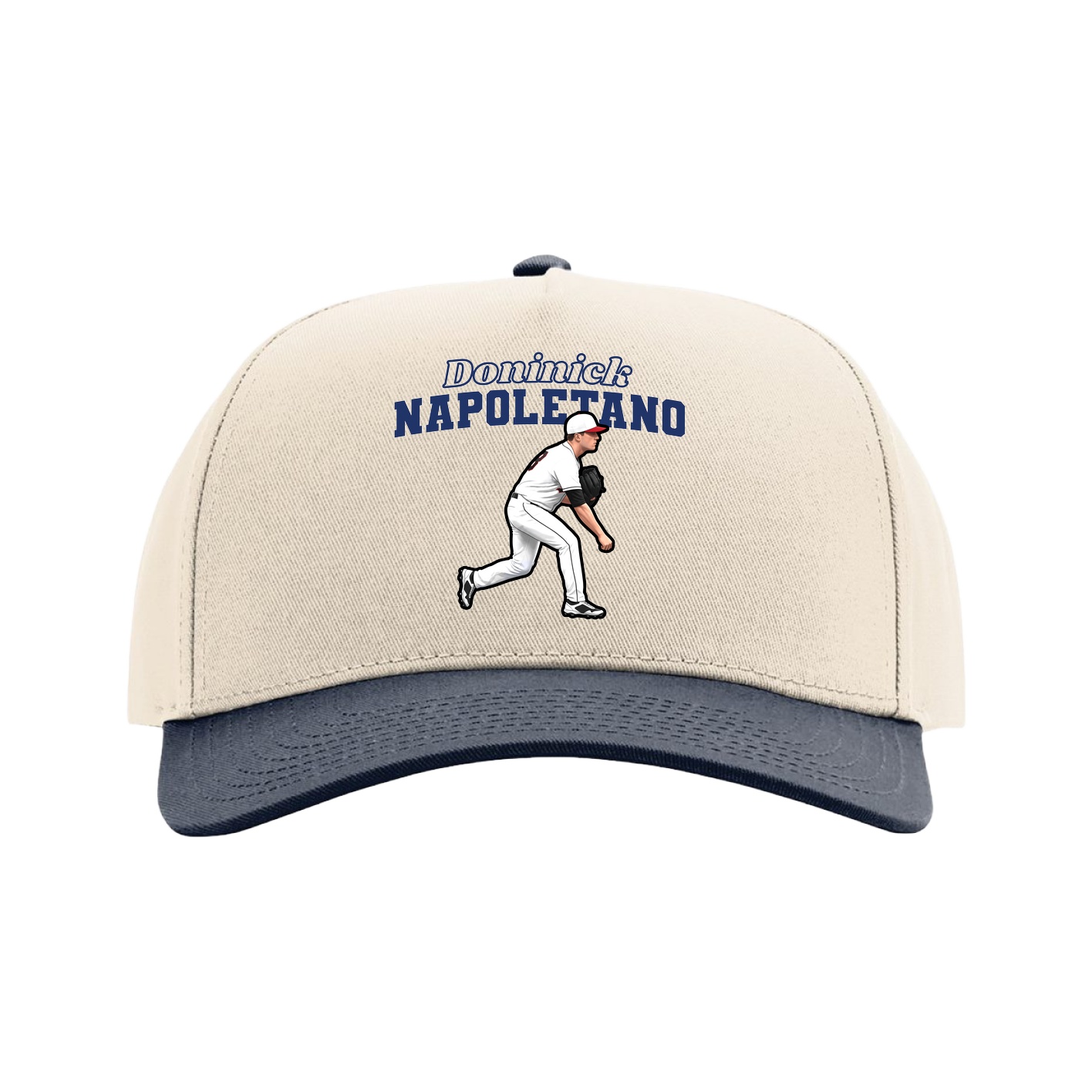 Full Fabric Five-Panel Champ Cap — Name Arch in Cream/Navy