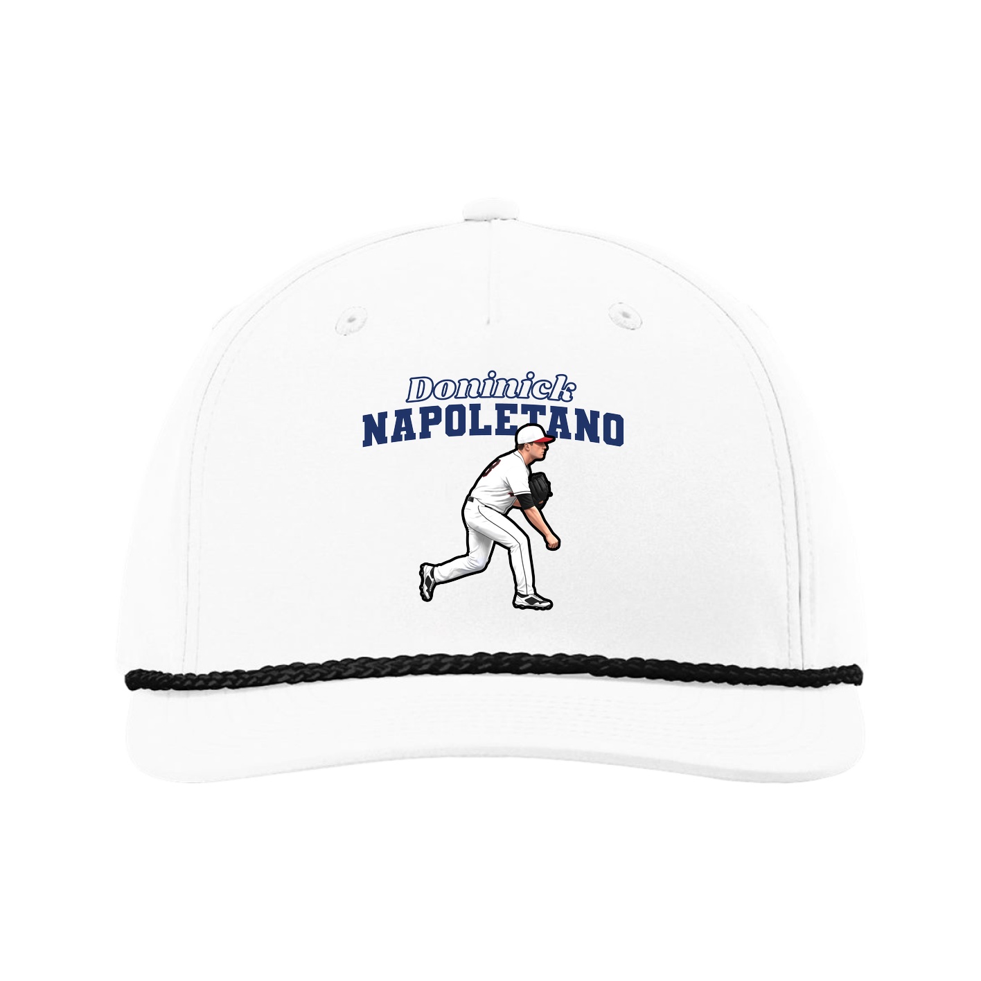 Five-Panel Classic Rope Cap — Name Arch in White