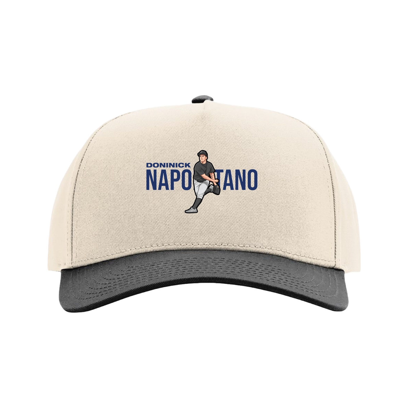 Full Fabric Five-Panel Champ Cap — Player Name in Cream/Black