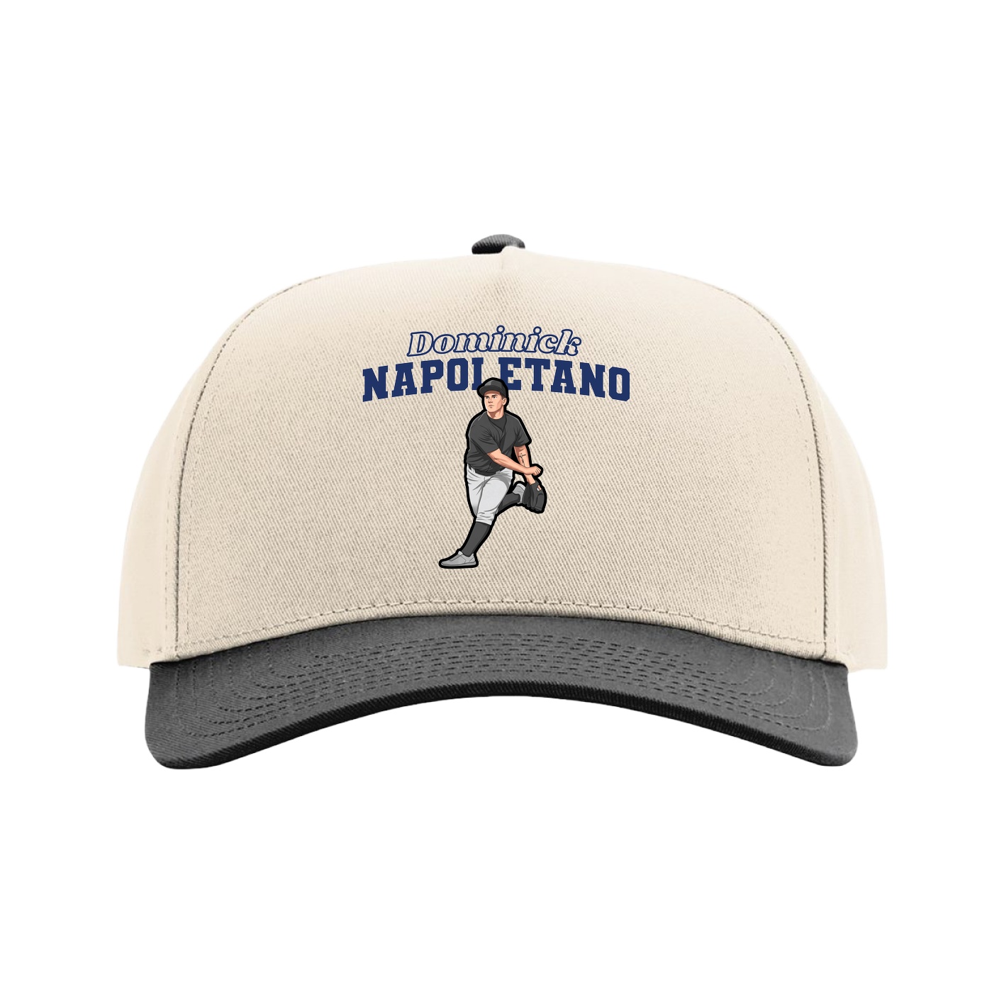 Full Fabric Five-Panel Champ Cap — Name Arch in Cream/Black