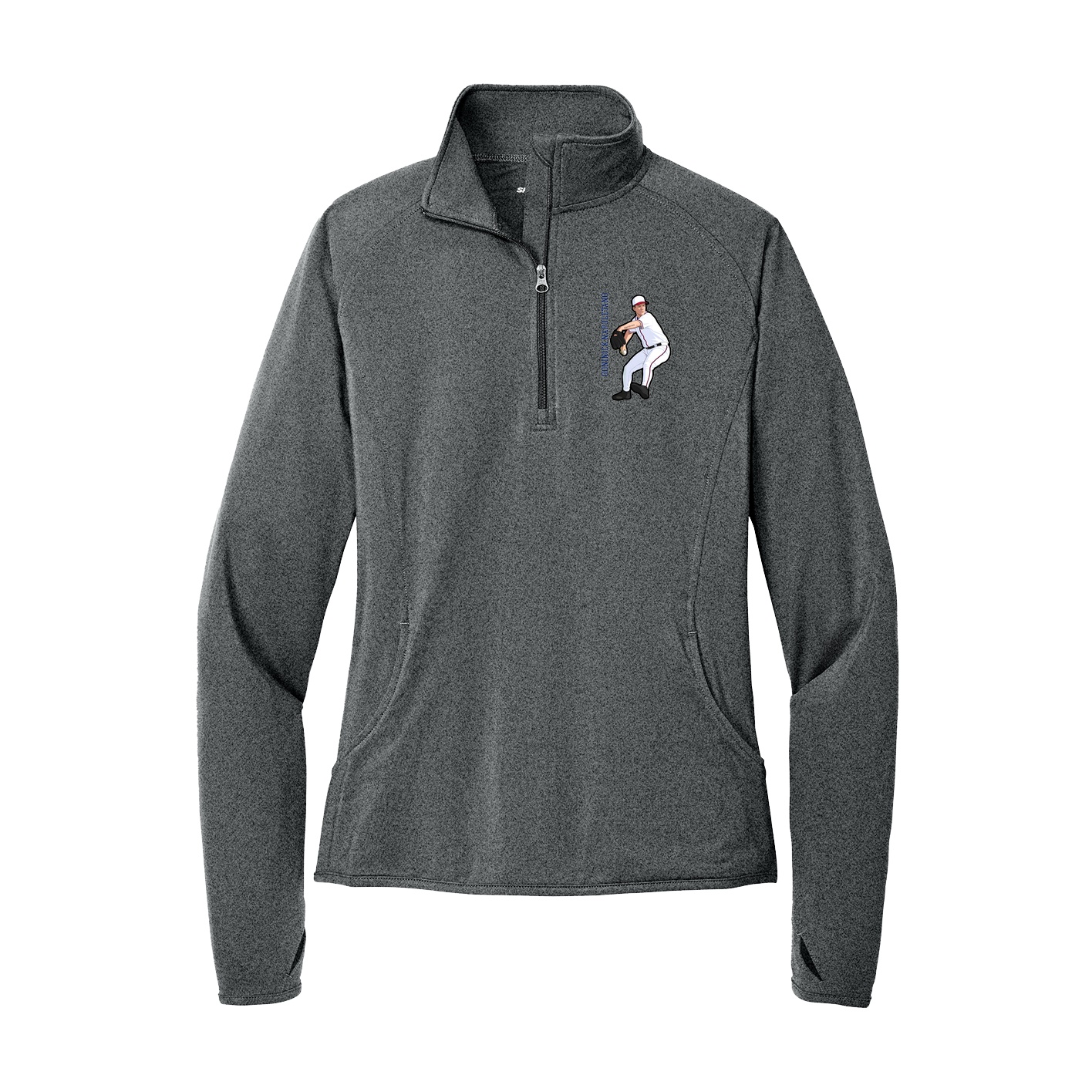 Women's Q-Zip Pullover — Name Vertical in Grey