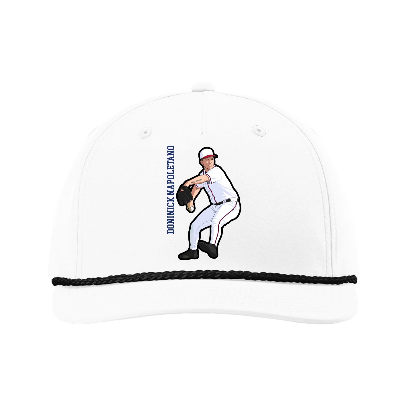 Five-Panel Classic Rope Cap — Name Vertical in White