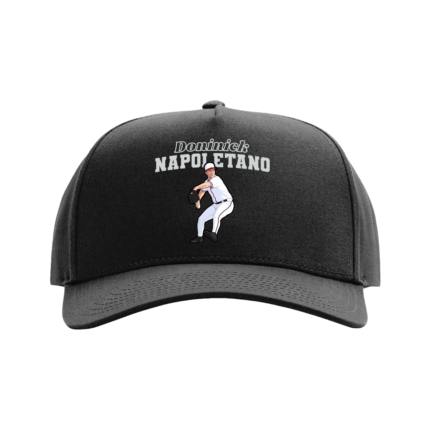 Full Fabric Five-Panel Champ Cap — Name Arch in Black