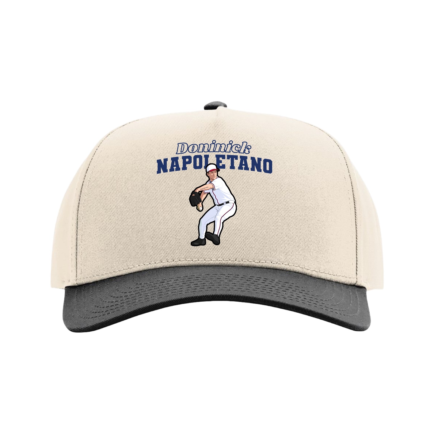 Full Fabric Five-Panel Champ Cap — Name Arch in Cream/Black