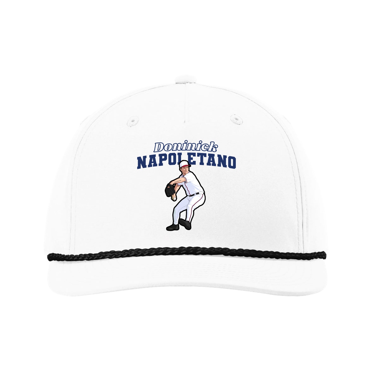 Five-Panel Classic Rope Cap — Name Arch in White
