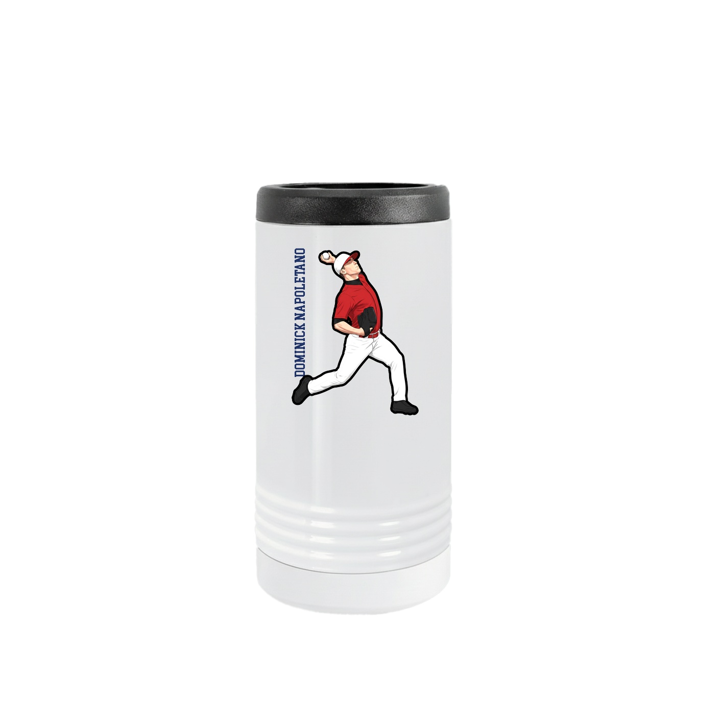 Slim Beverage Holder — Name Vertical in White
