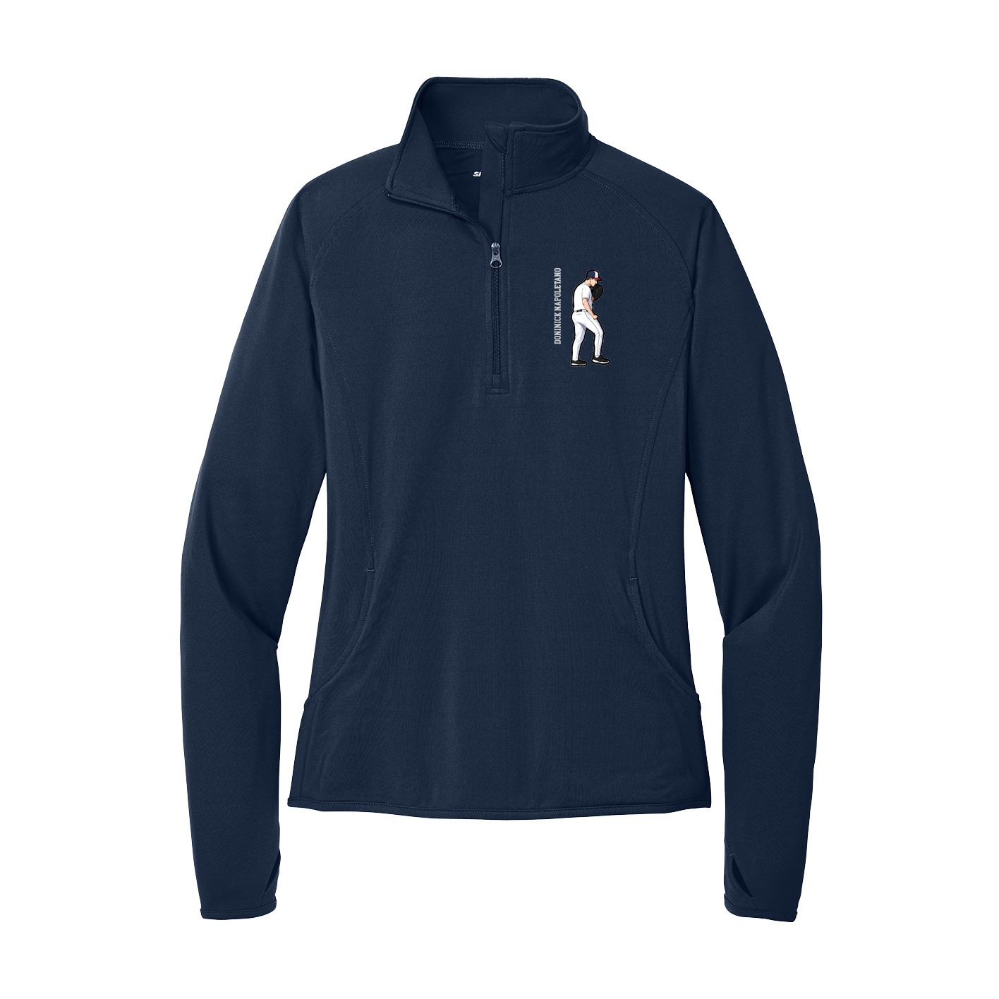 Women's Q-Zip Pullover — Name Vertical in Navy