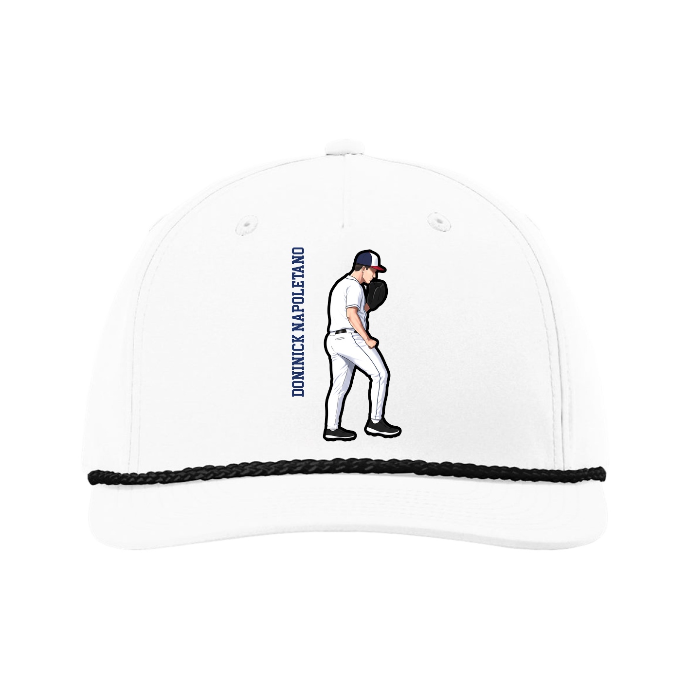 Five-Panel Classic Rope Cap — Name Vertical in White