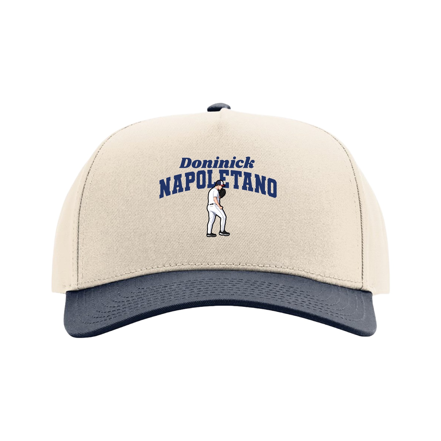 Full Fabric Five-Panel Champ Cap — Signature Arch in Cream/Navy