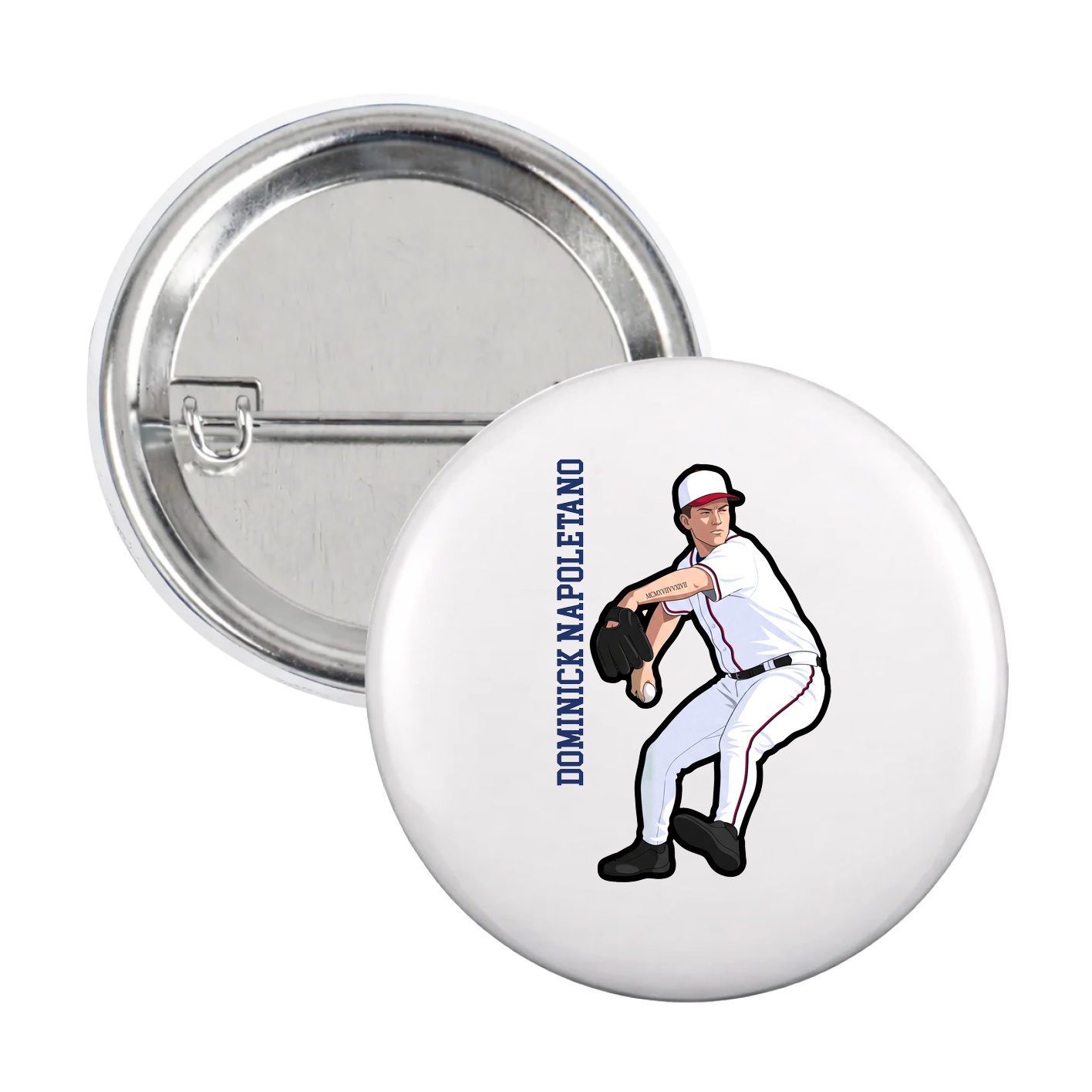 Game Day Button — Name Vertical in White