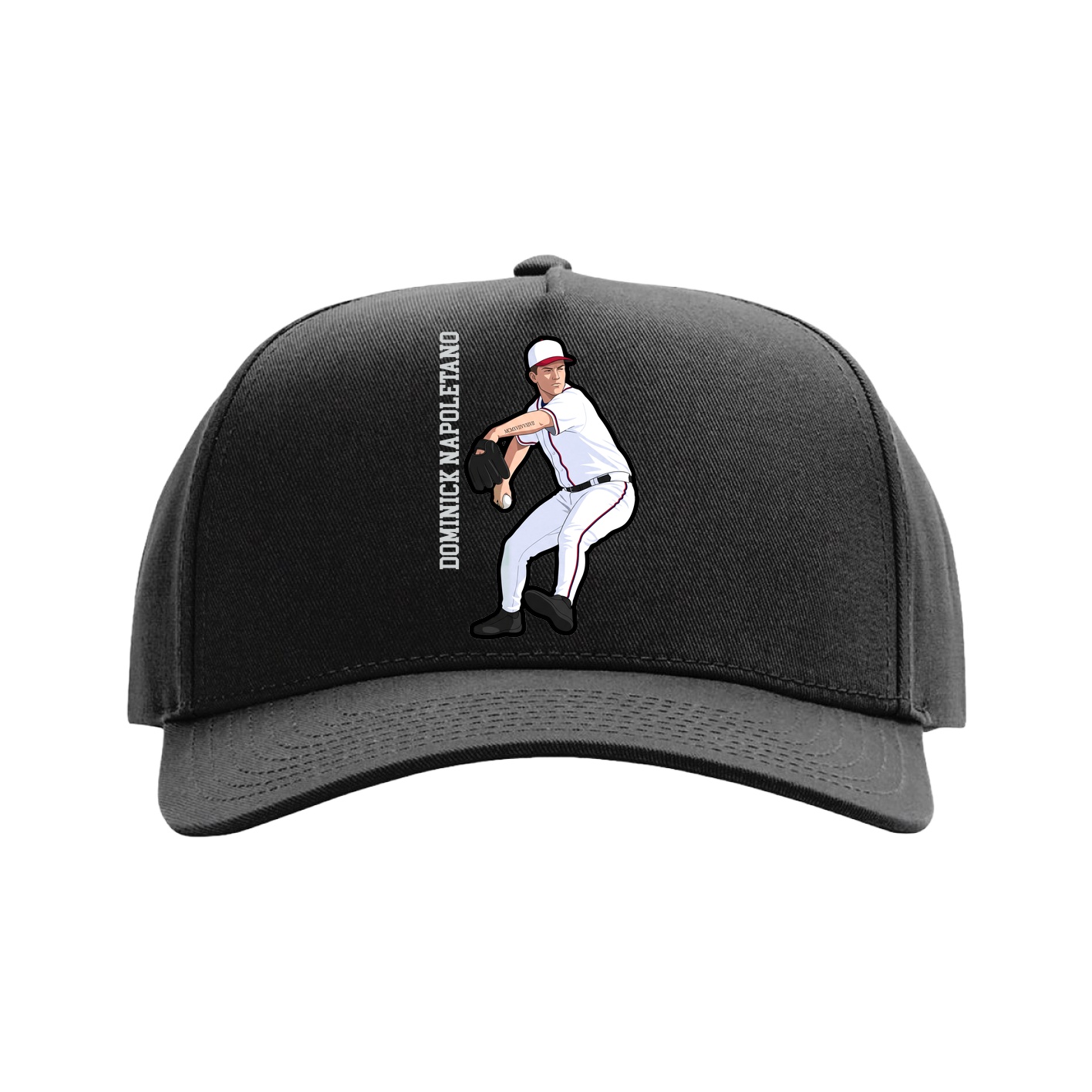 Full Fabric Five-Panel Champ Cap — Name Vertical in Black