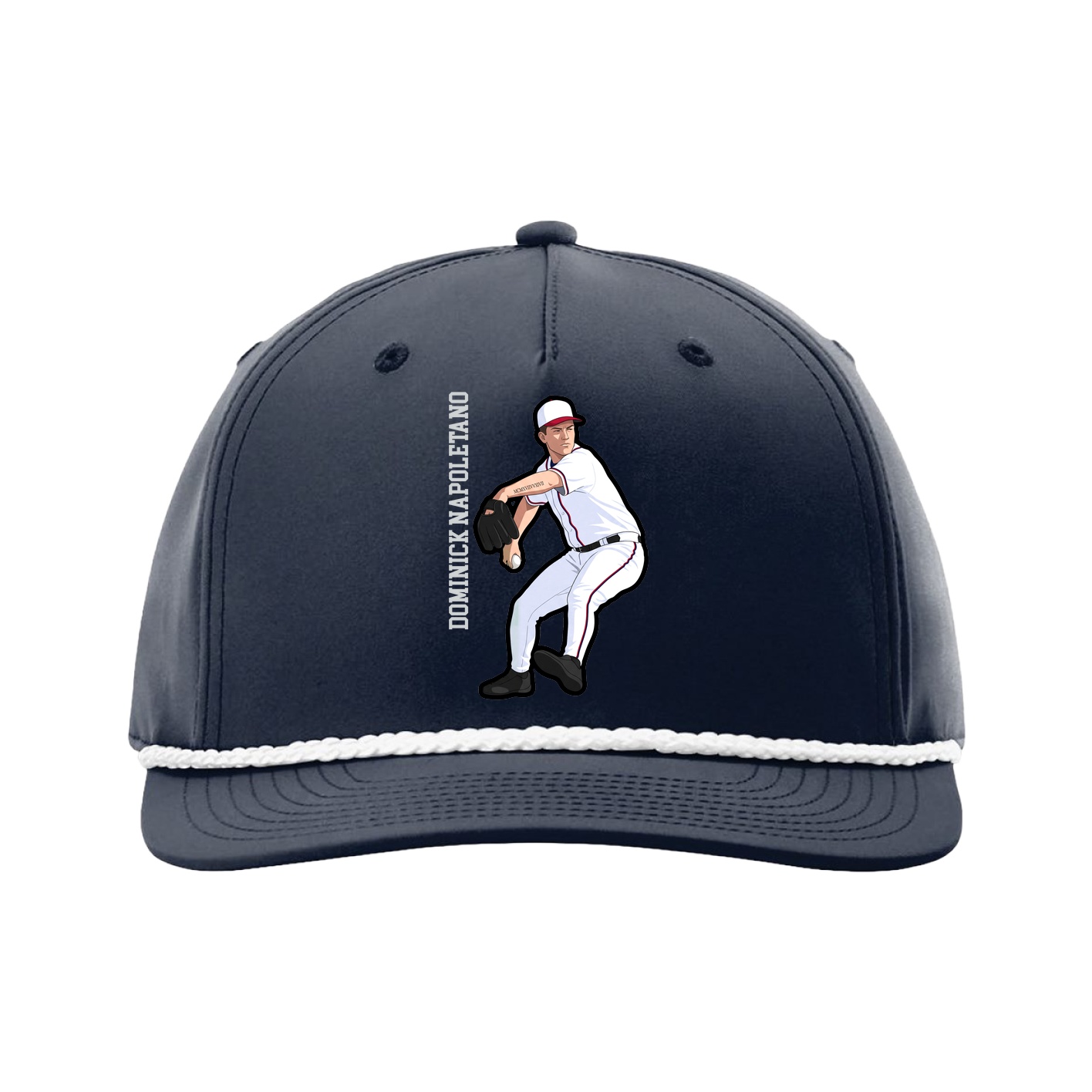 Five-Panel Classic Rope Cap — Name Vertical in Navy