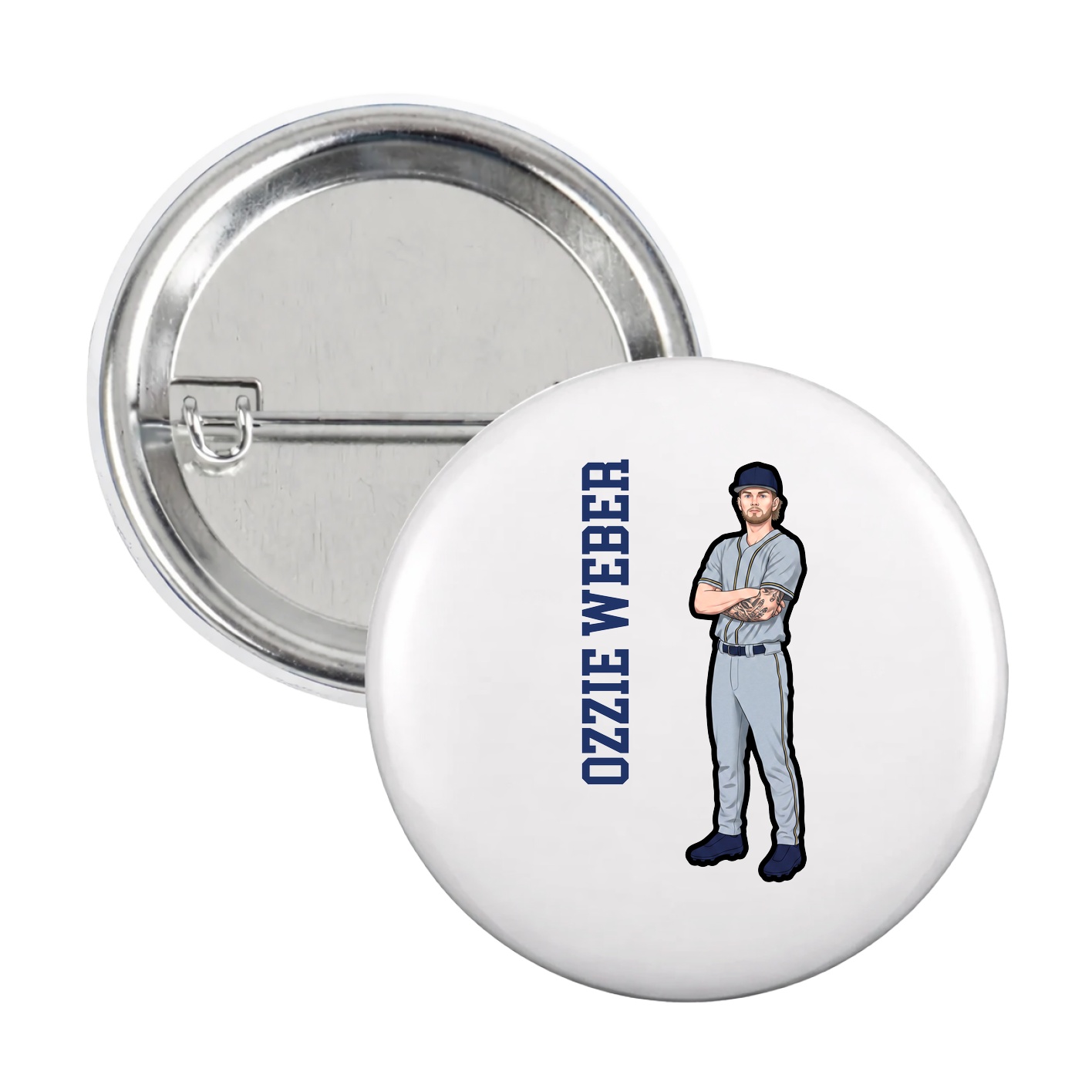 Game Day Button — Name Vertical in White