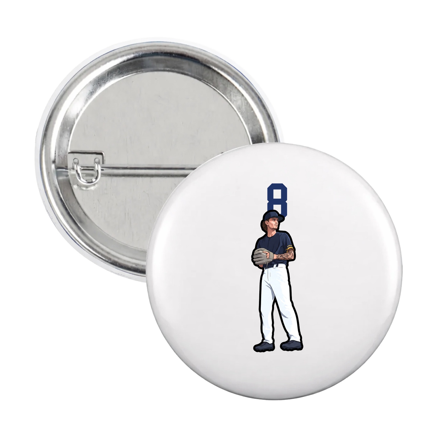 Game Day Button — Number Top in White