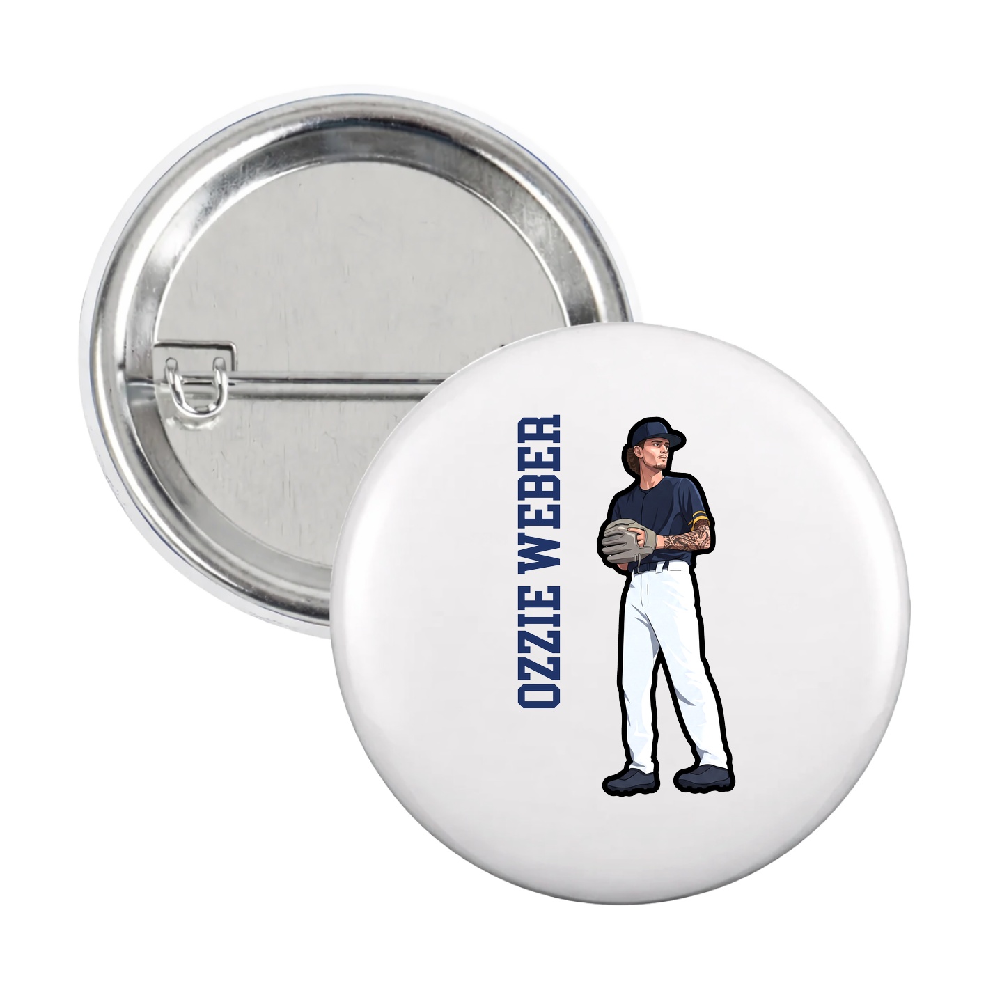 Game Day Button — Name Vertical in White