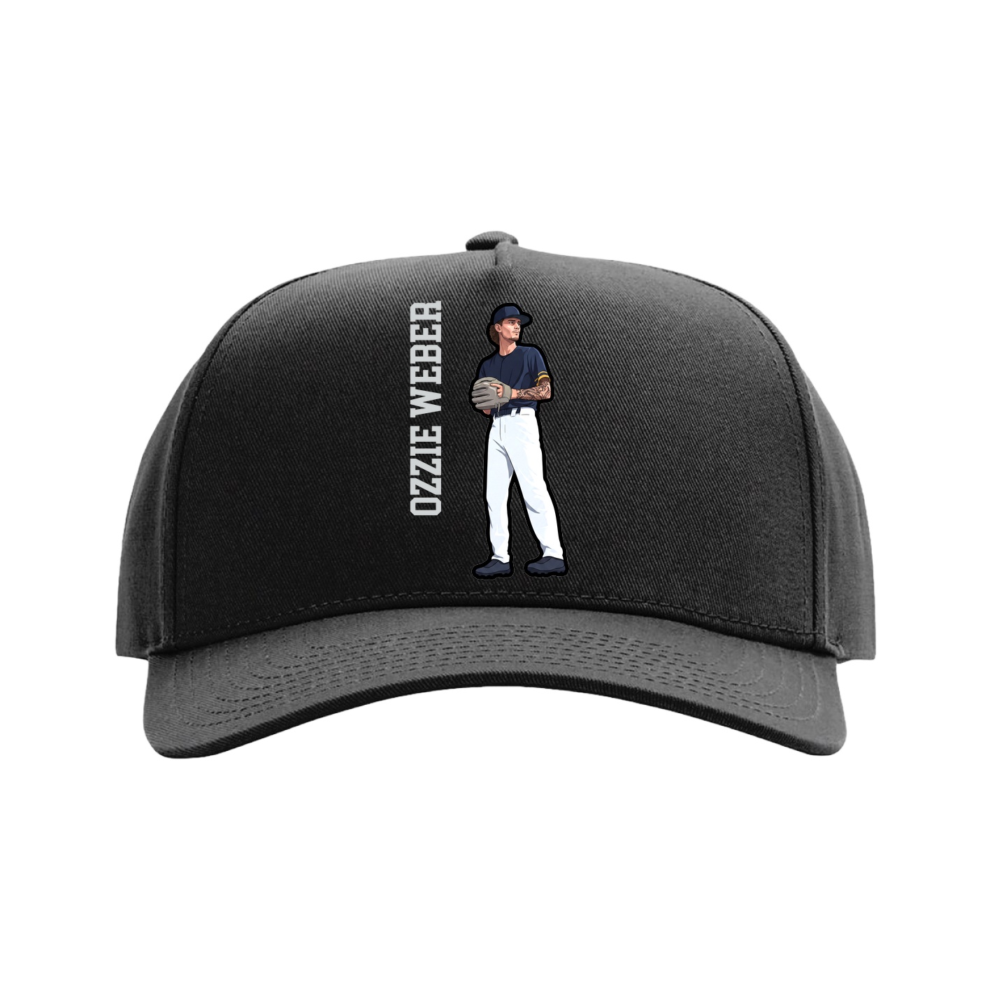 Full Fabric Five-Panel Champ Cap — Name Vertical in Black