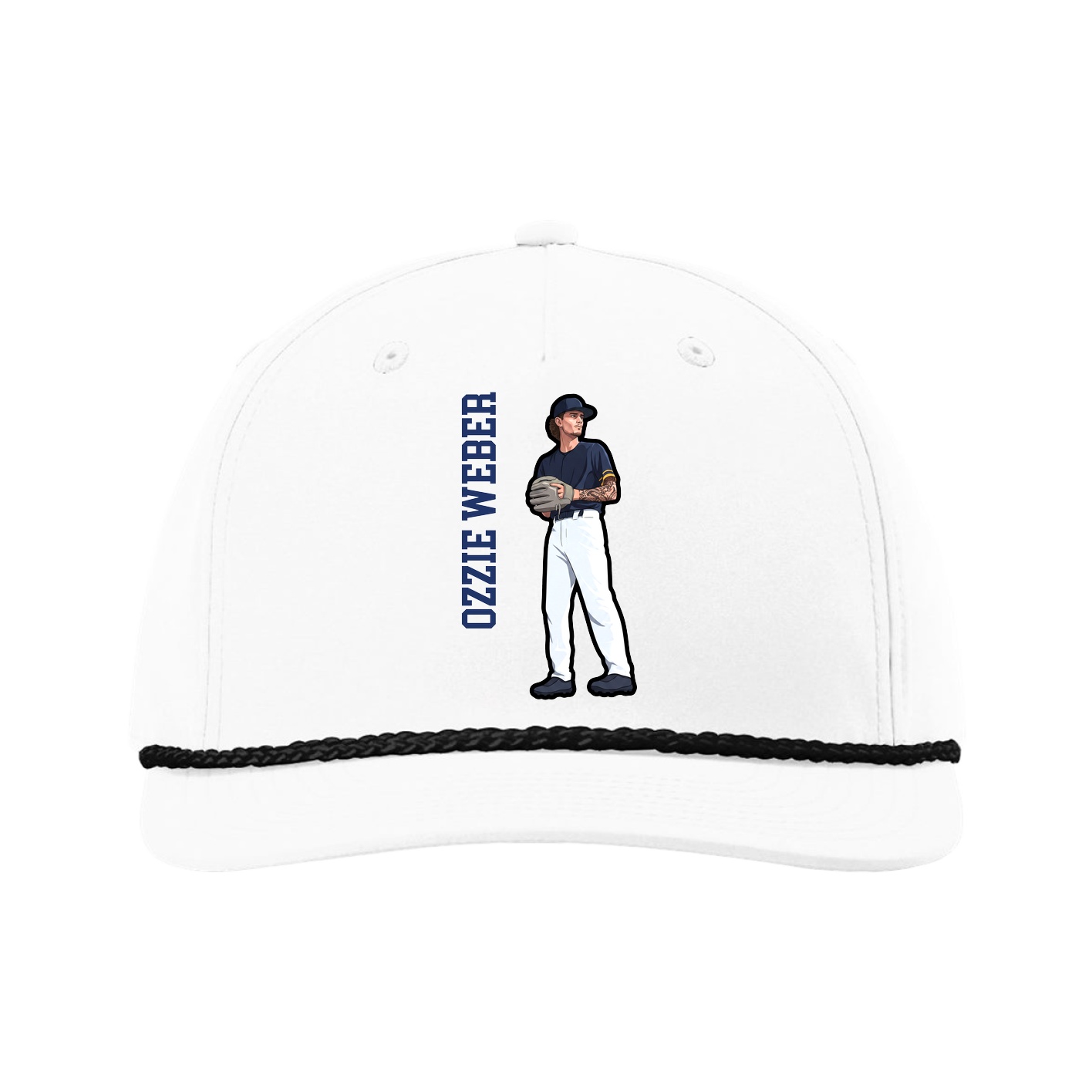 Five-Panel Classic Rope Cap — Name Vertical in White
