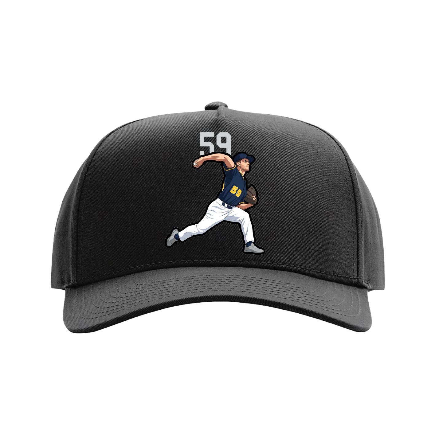 Full Fabric Five-Panel Champ Cap — Number Top in Black