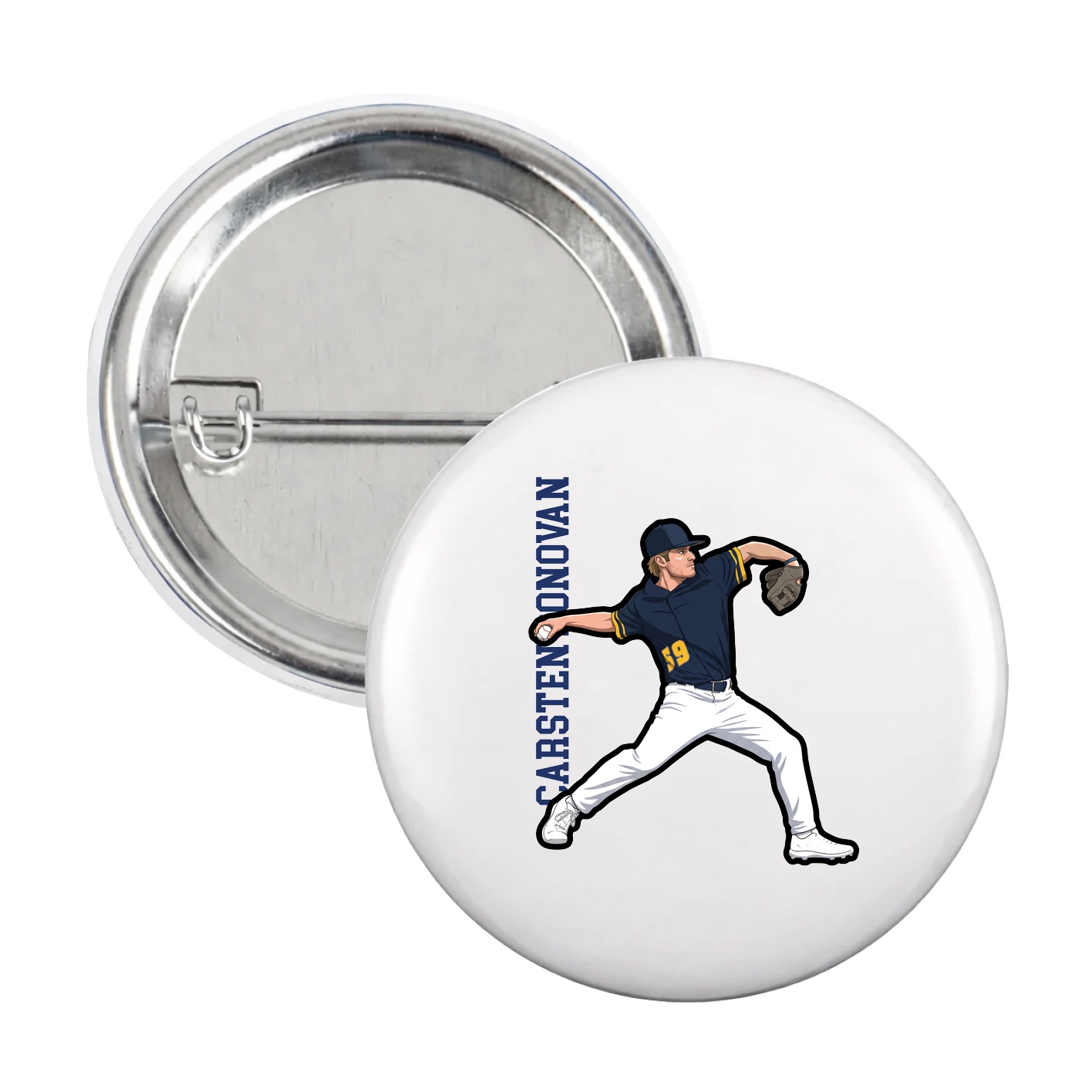 Game Day Button — Name Vertical in White