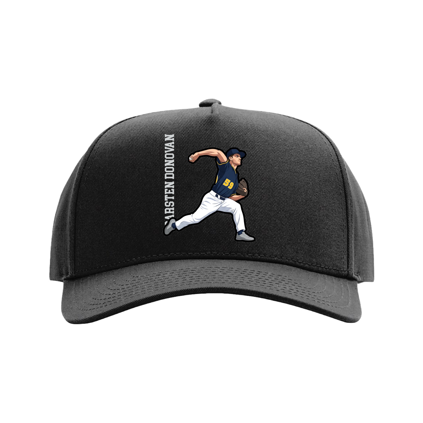 Full Fabric Five-Panel Champ Cap — Name Vertical in Black