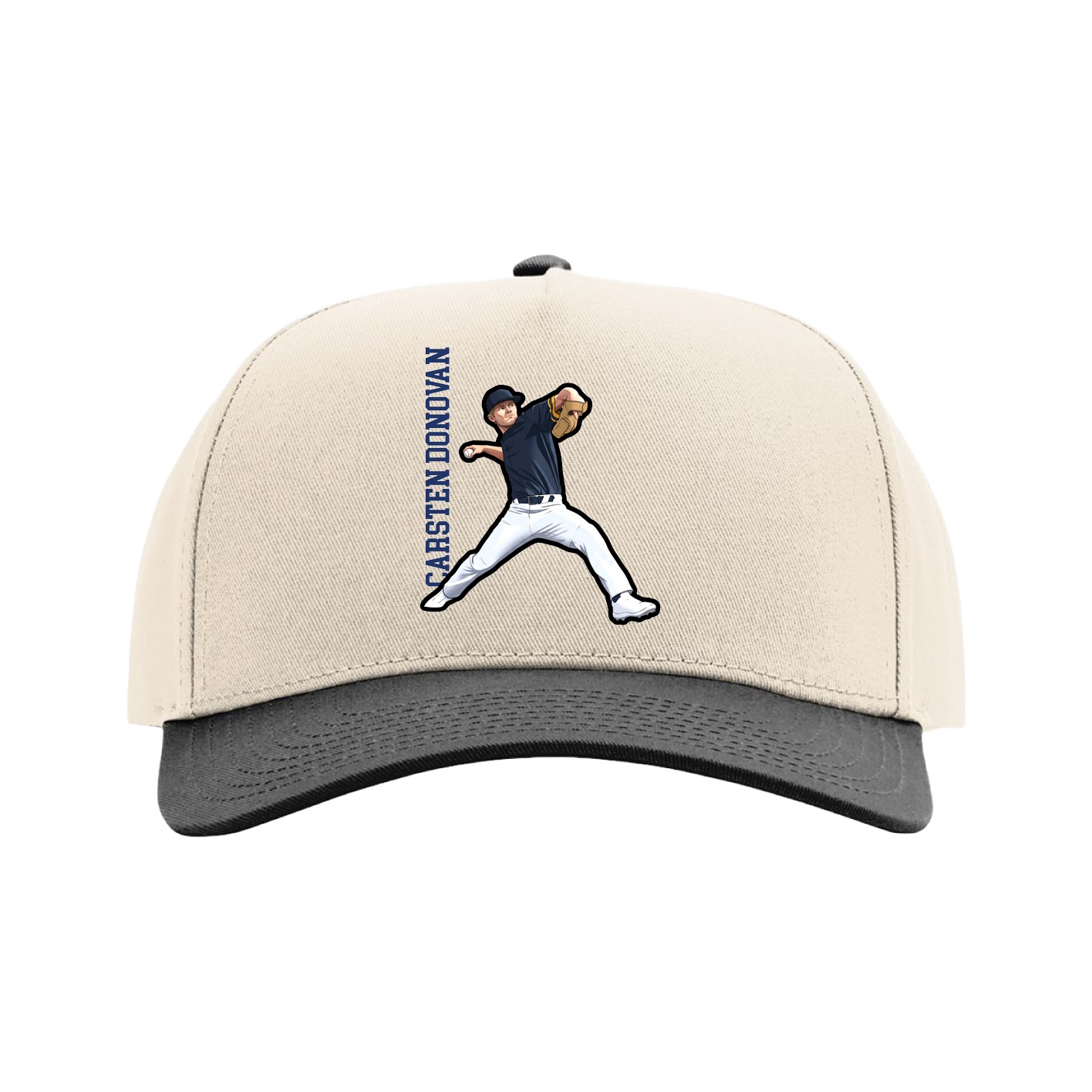 Full Fabric Five-Panel Champ Cap — Name Vertical in Cream/Black