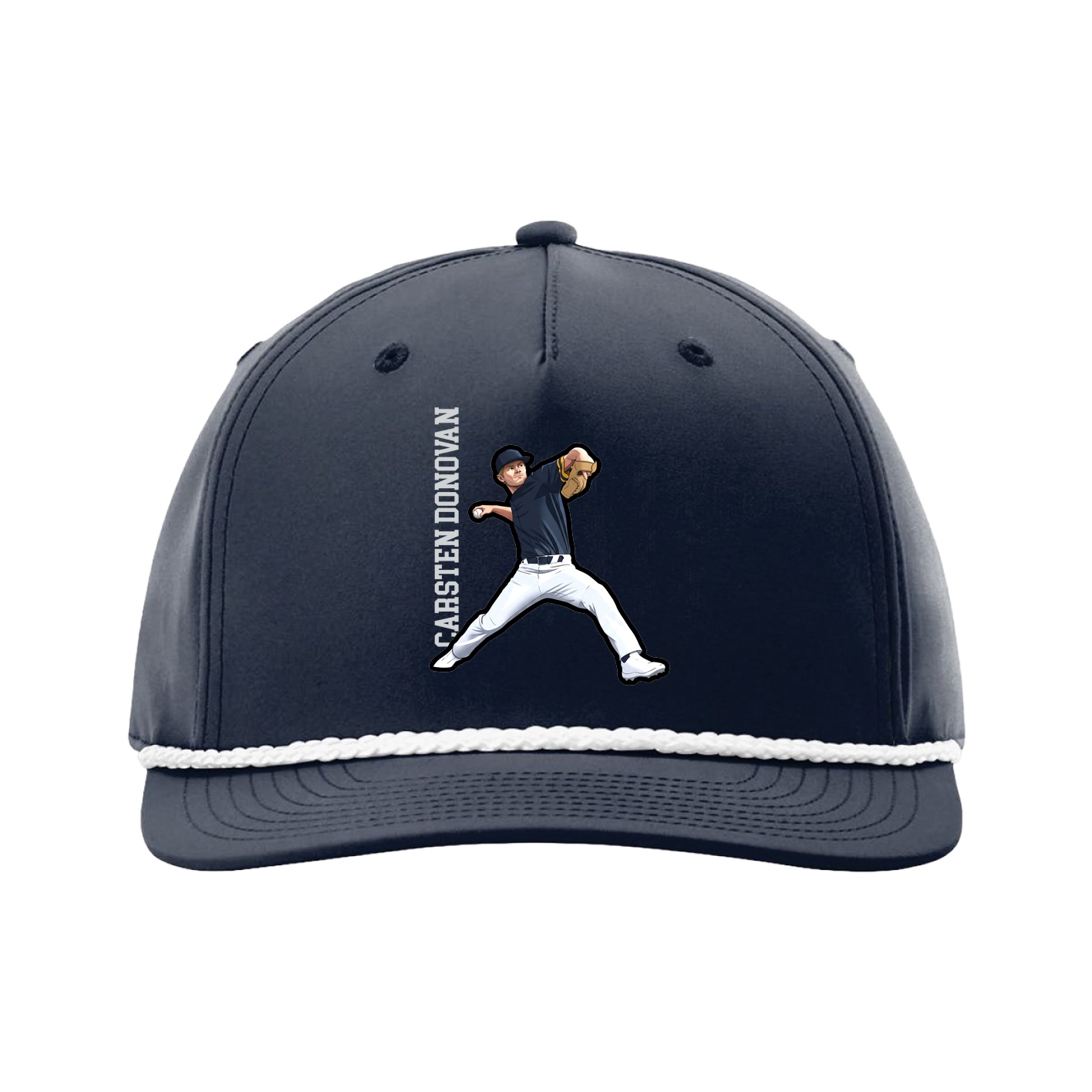 Five-Panel Classic Rope Cap — Name Vertical in Navy