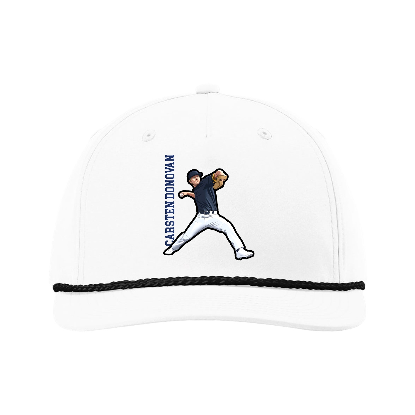Five-Panel Classic Rope Cap — Name Vertical in White