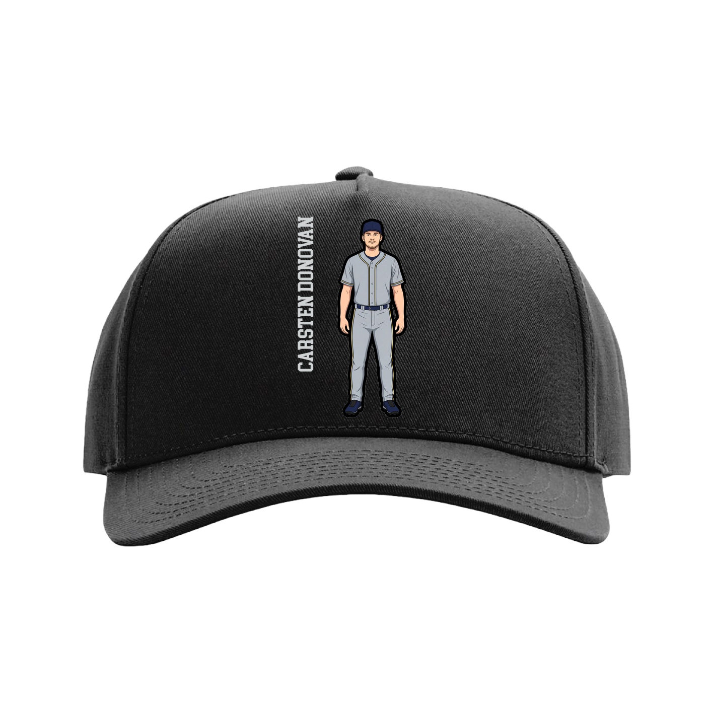Full Fabric Five-Panel Champ Cap — Name Vertical in Black