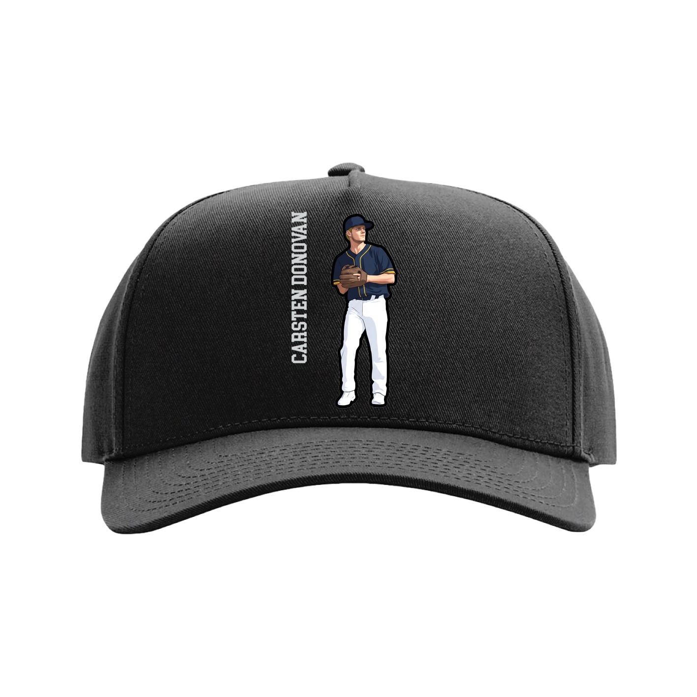 Full Fabric Five-Panel Champ Cap — Name Vertical in Black