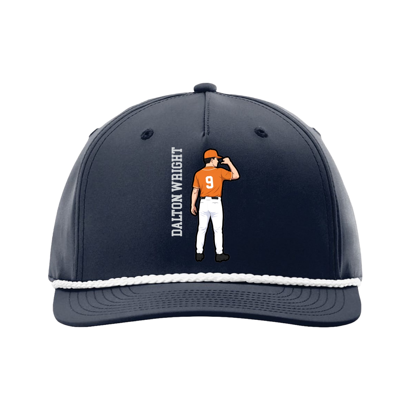 Five-Panel Classic Rope Cap — Name Vertical in Navy