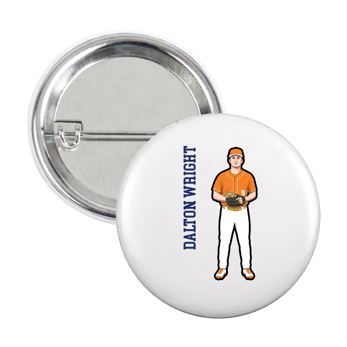 Game Day Button — Name Vertical in White