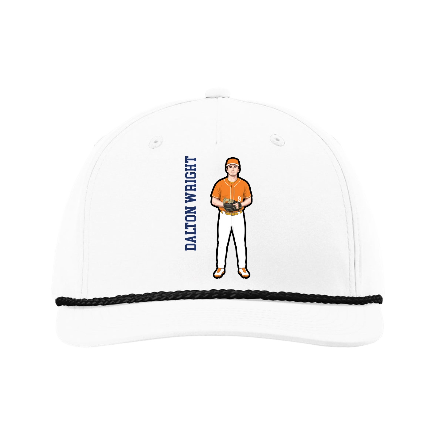 Five-Panel Classic Rope Cap — Name Vertical in White