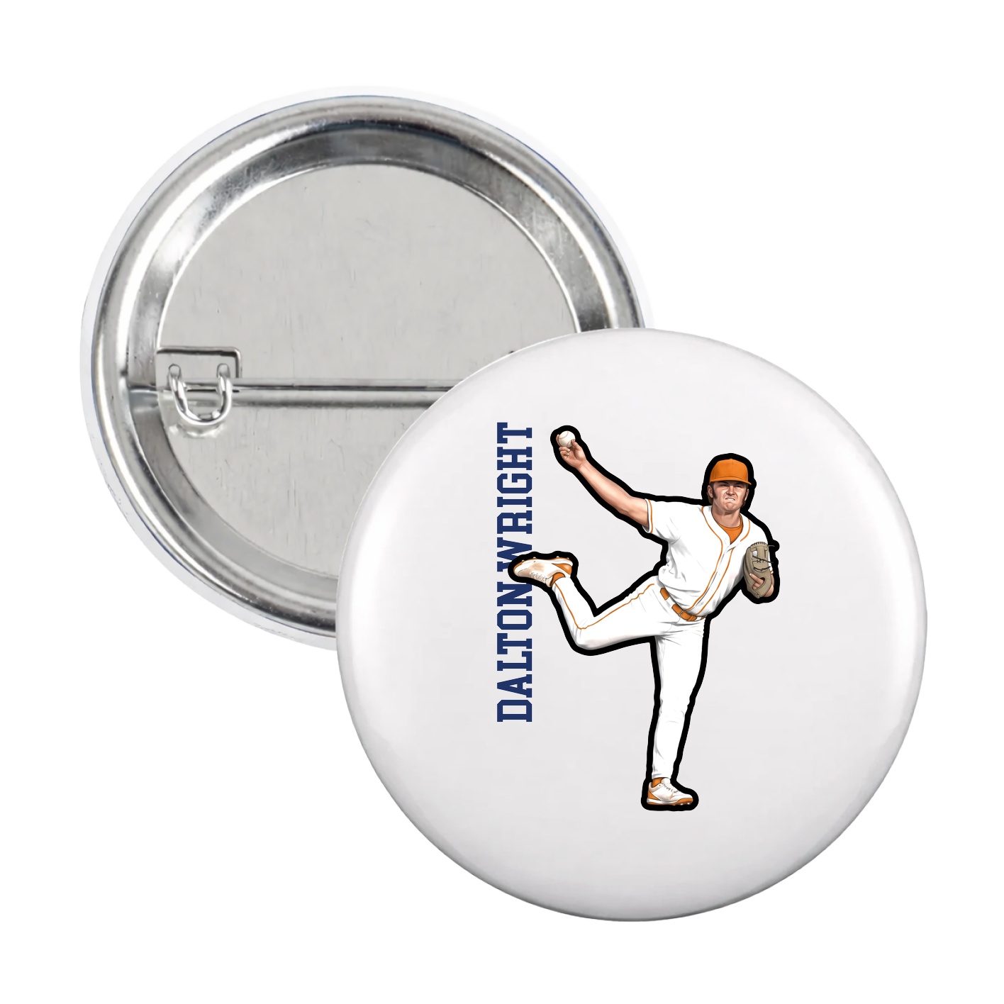 Game Day Button — Name Vertical in White