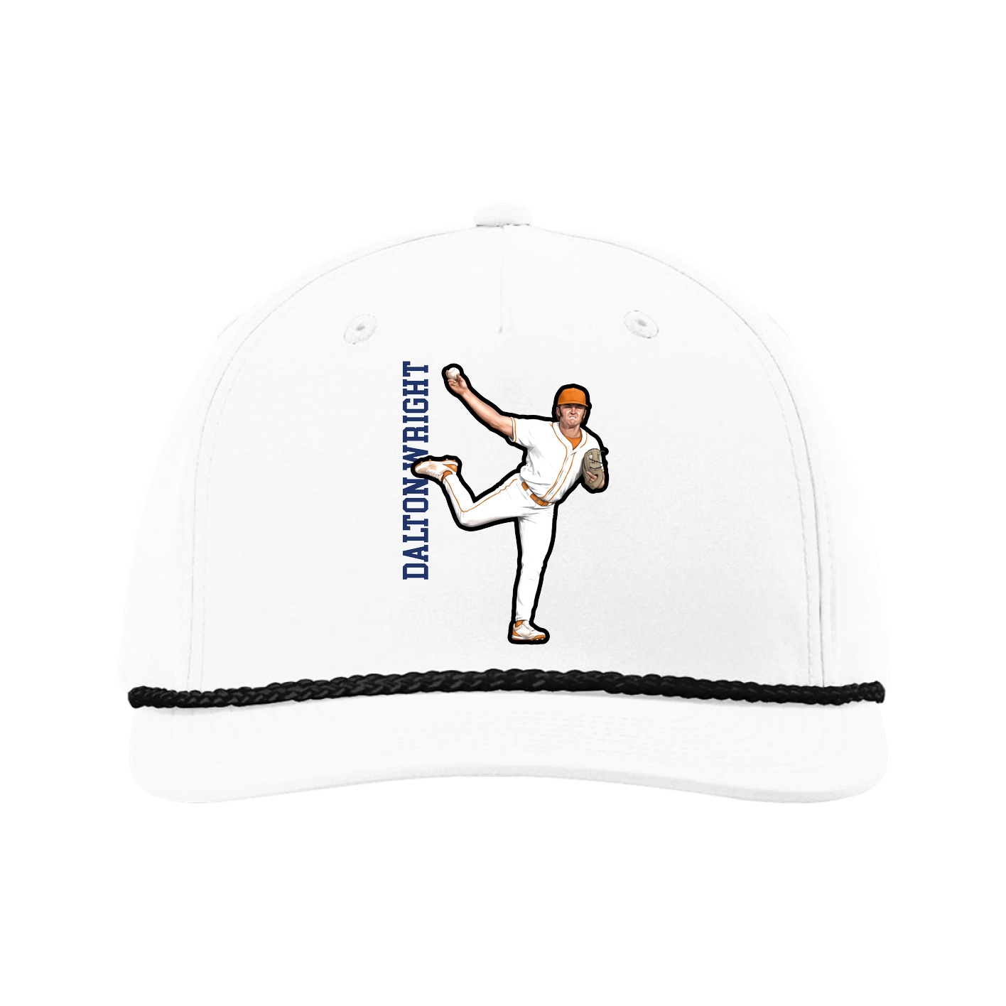 Five-Panel Classic Rope Cap — Name Vertical in White