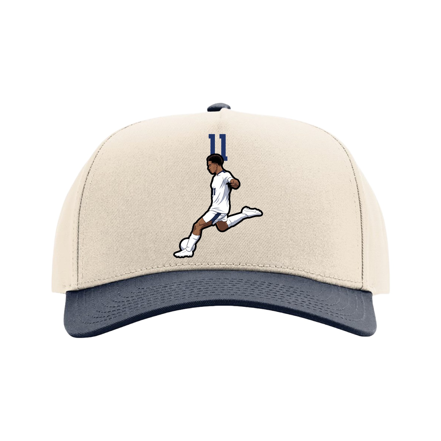 Full Fabric Five-Panel Champ Cap — Number Top in Cream/Navy