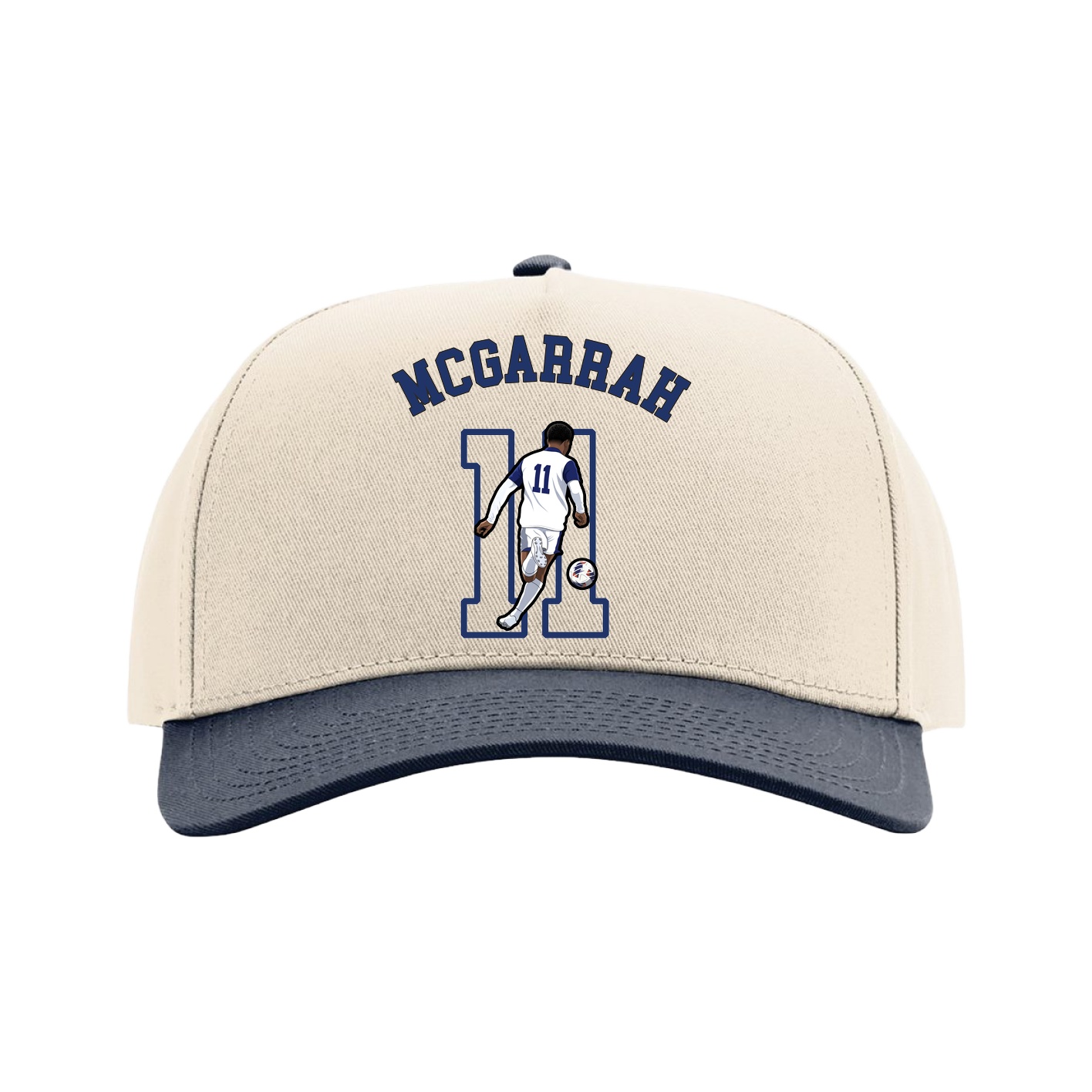 Full Fabric Five-Panel Champ Cap — Shirsey Arch in Cream/Navy
