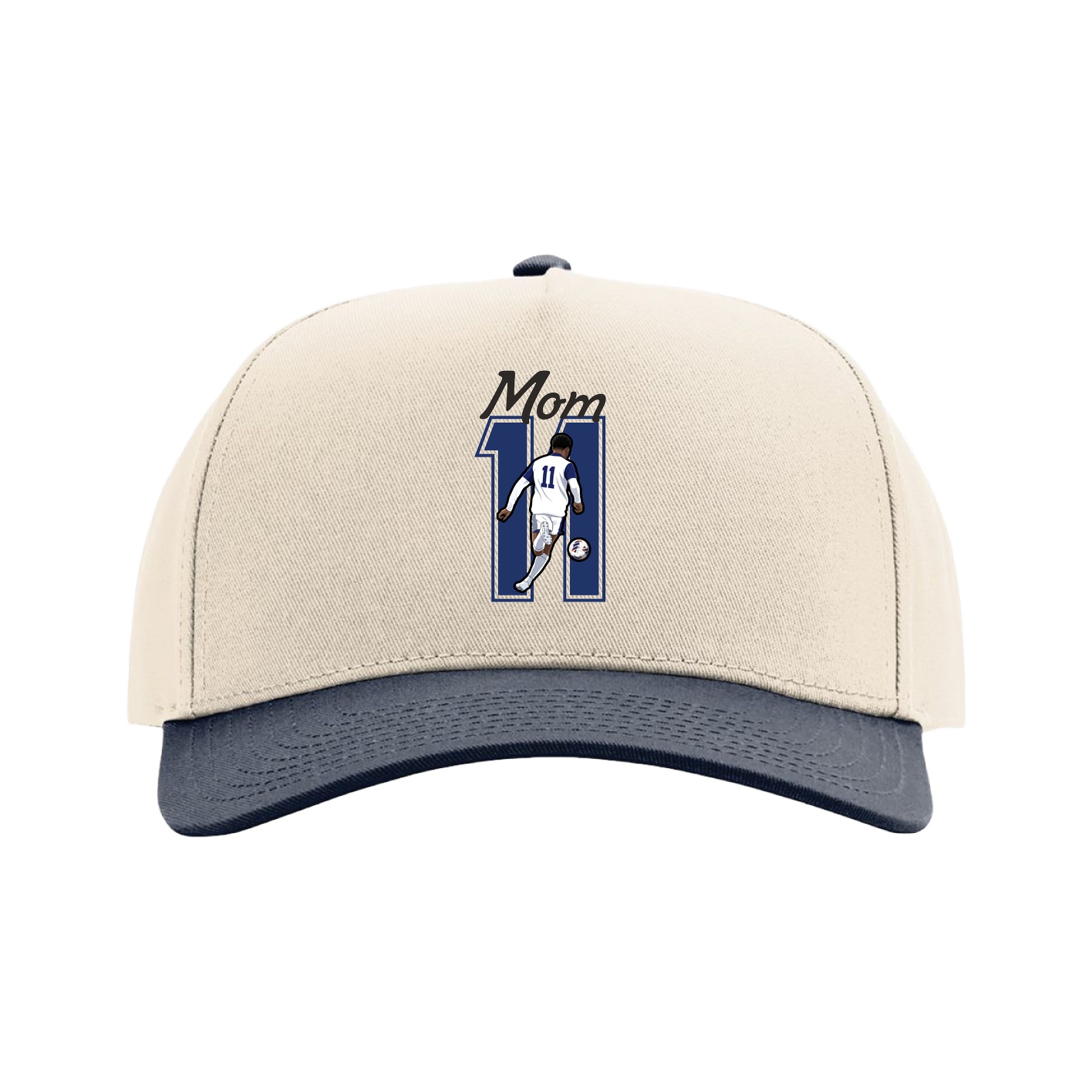 Full Fabric Five-Panel Champ Cap — Mothers Day Shirsey in Cream/Navy