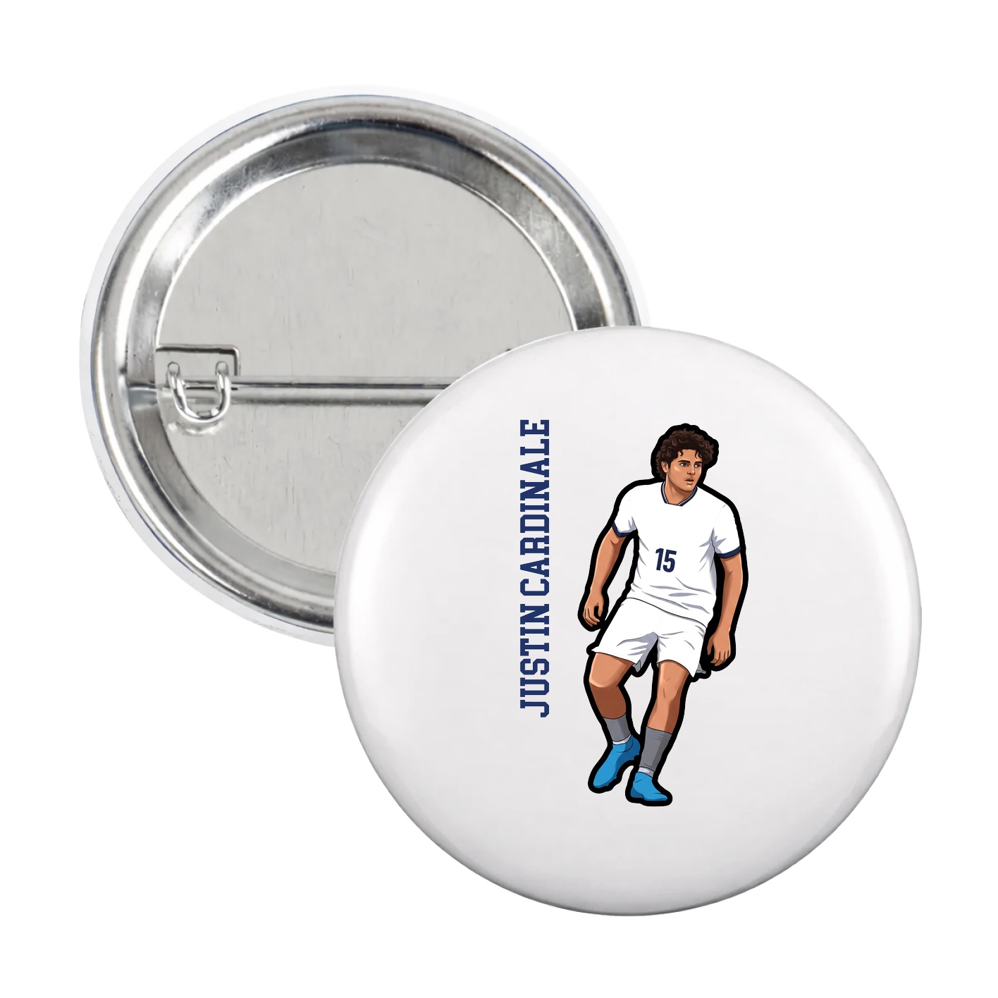 Game Day Button — Name Vertical in White
