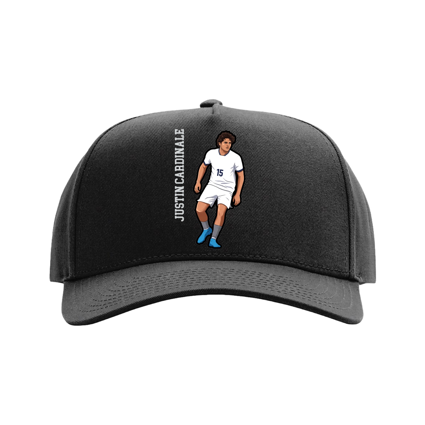 Full Fabric Five-Panel Champ Cap — Name Vertical in Black