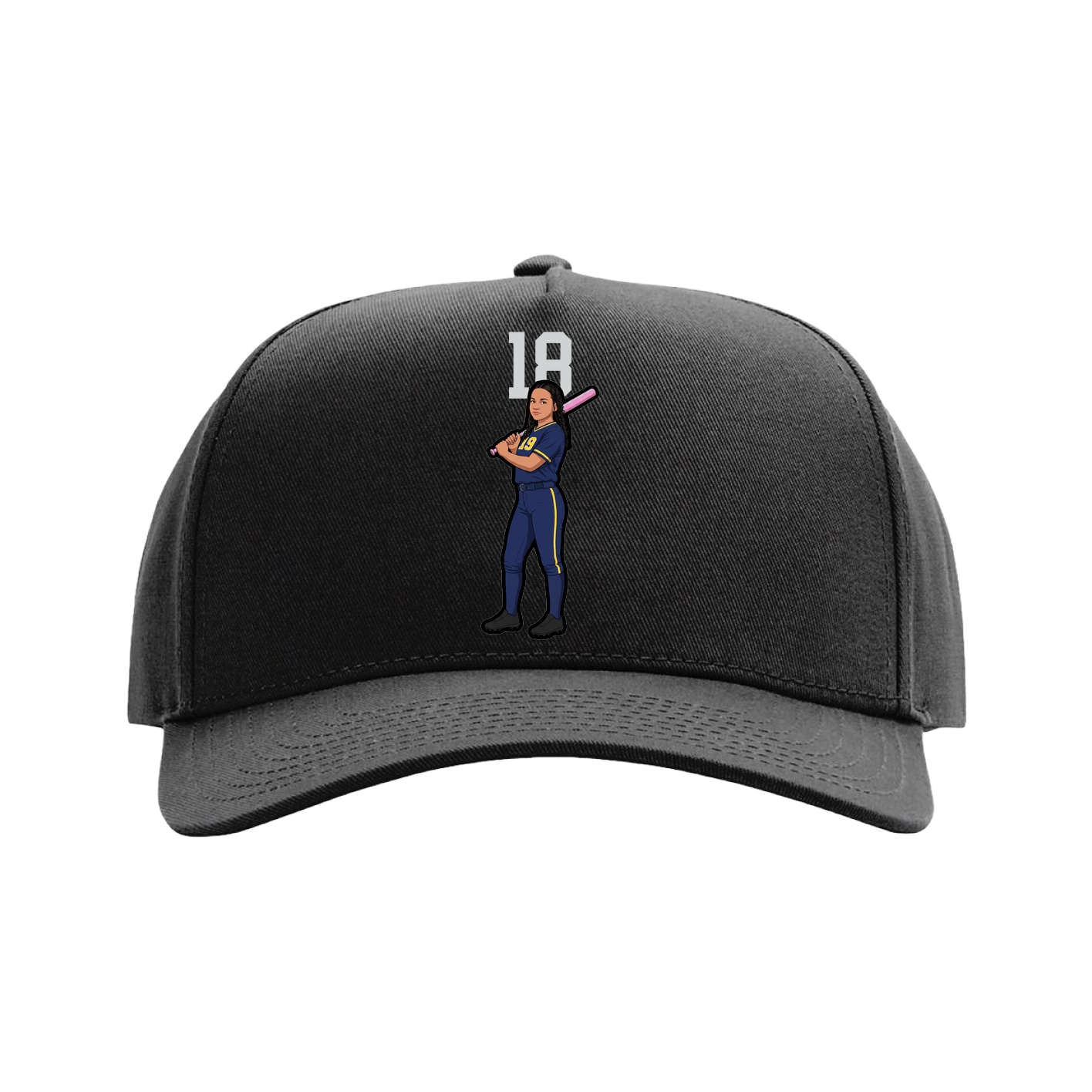 Full Fabric Five-Panel Champ Cap — Number Top in Black