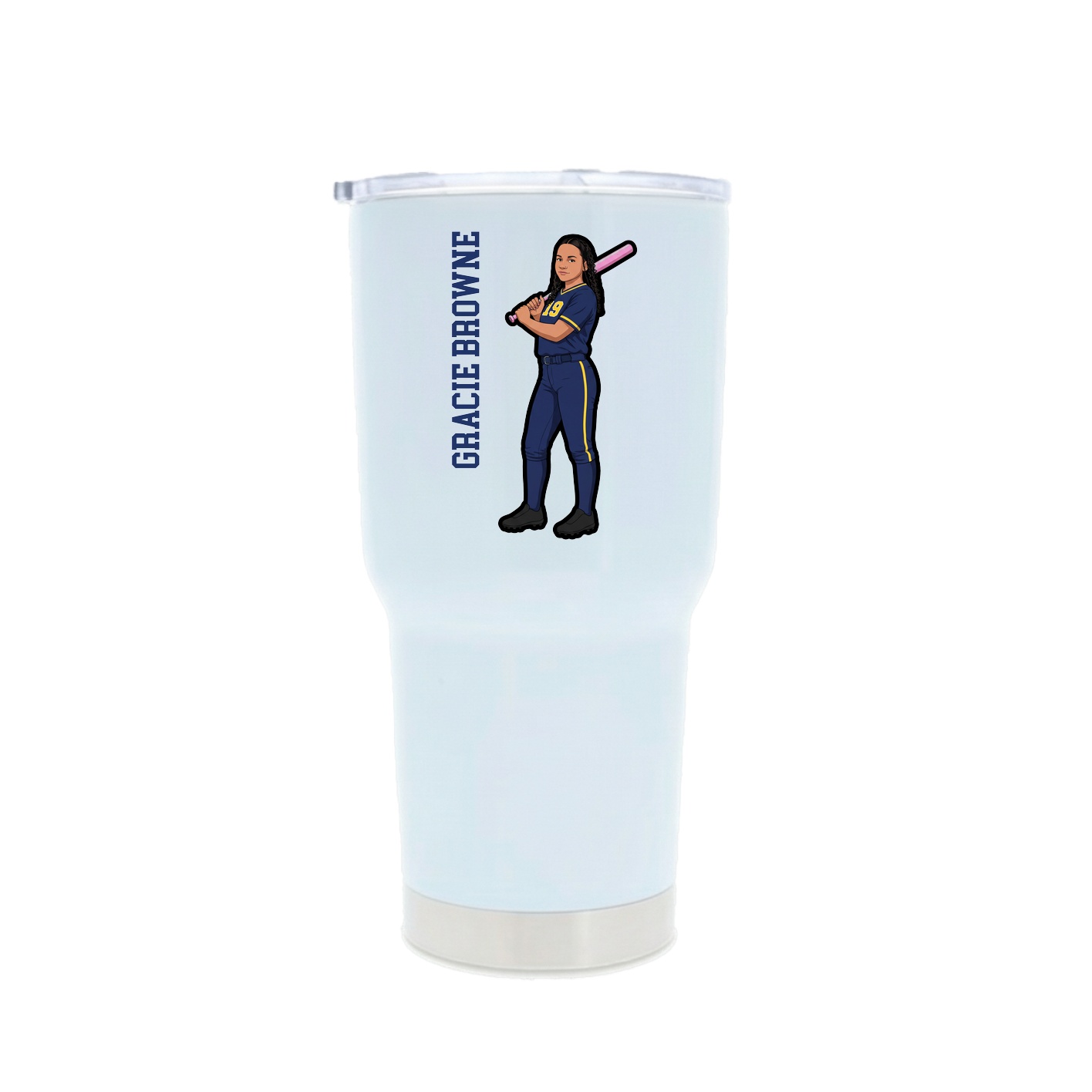 30oz Stainless Steel Tumbler — Name Vertical in White