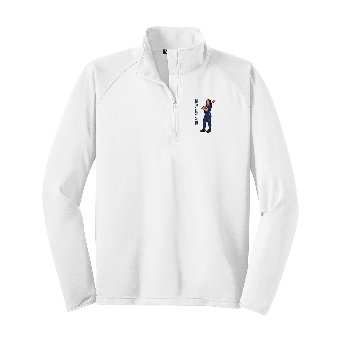 Q-Zip Pullover — Name Vertical in White