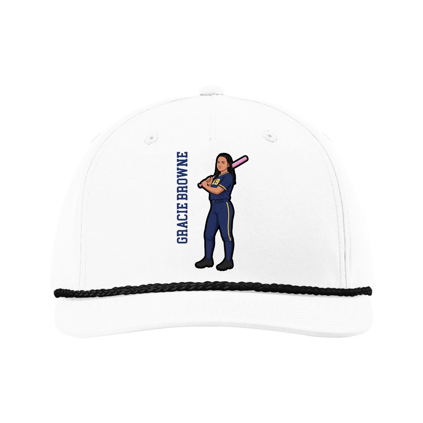 Five-Panel Classic Rope Cap — Name Vertical in White