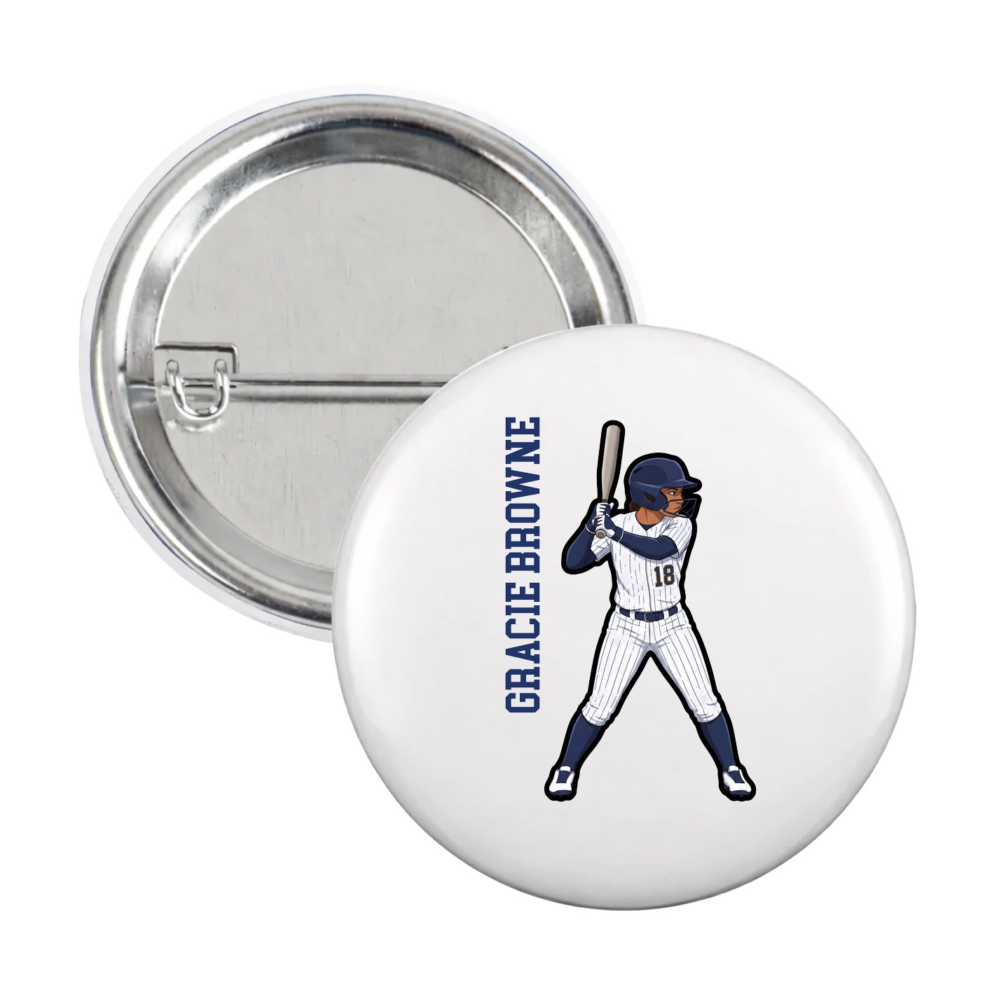 Game Day Button — Name Vertical in White
