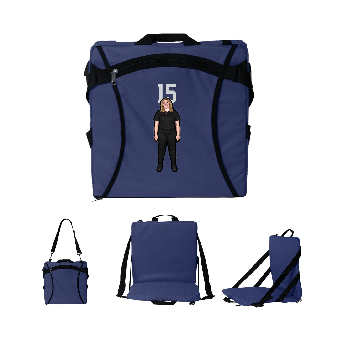 Folding Stadium Seat — Number Top in Navy