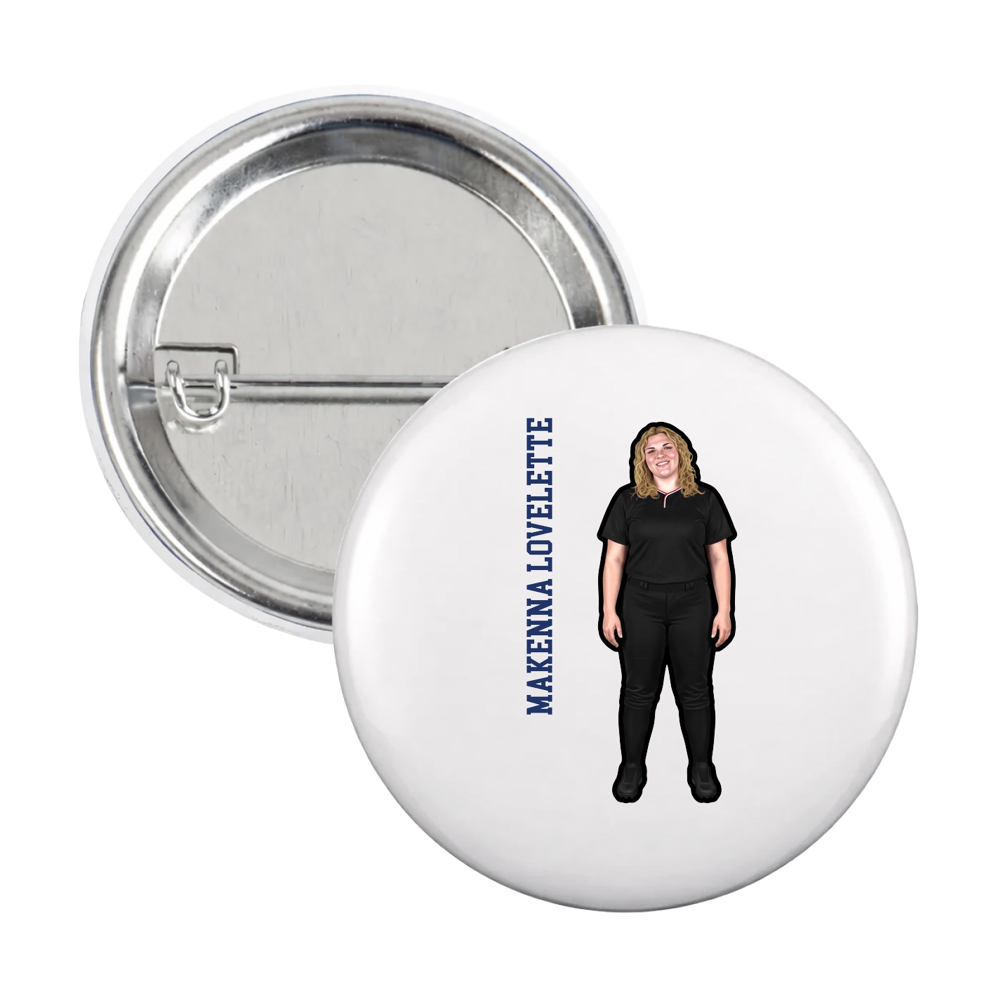 Game Day Button — Name Vertical in White