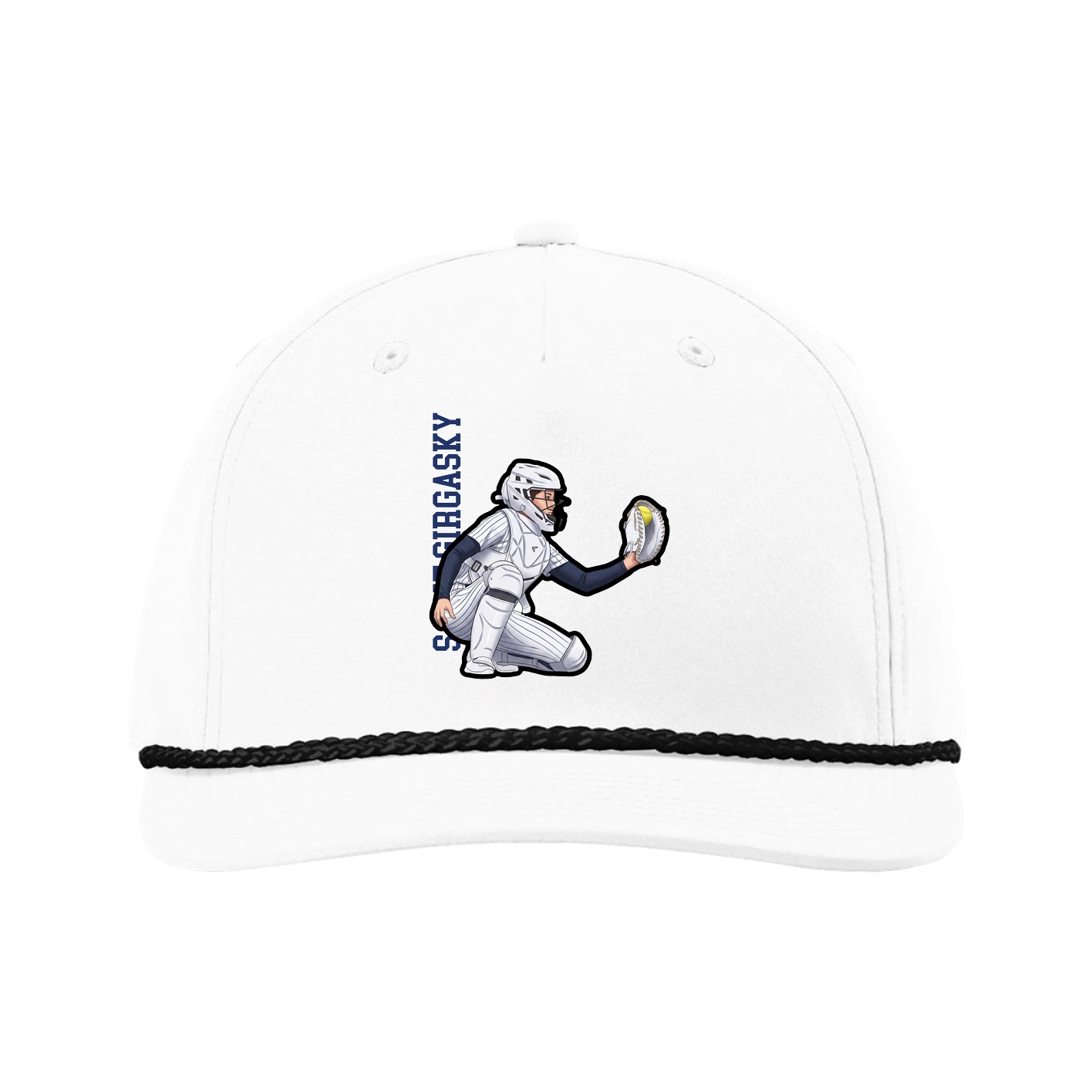 Five-Panel Classic Rope Cap — Name Vertical in White