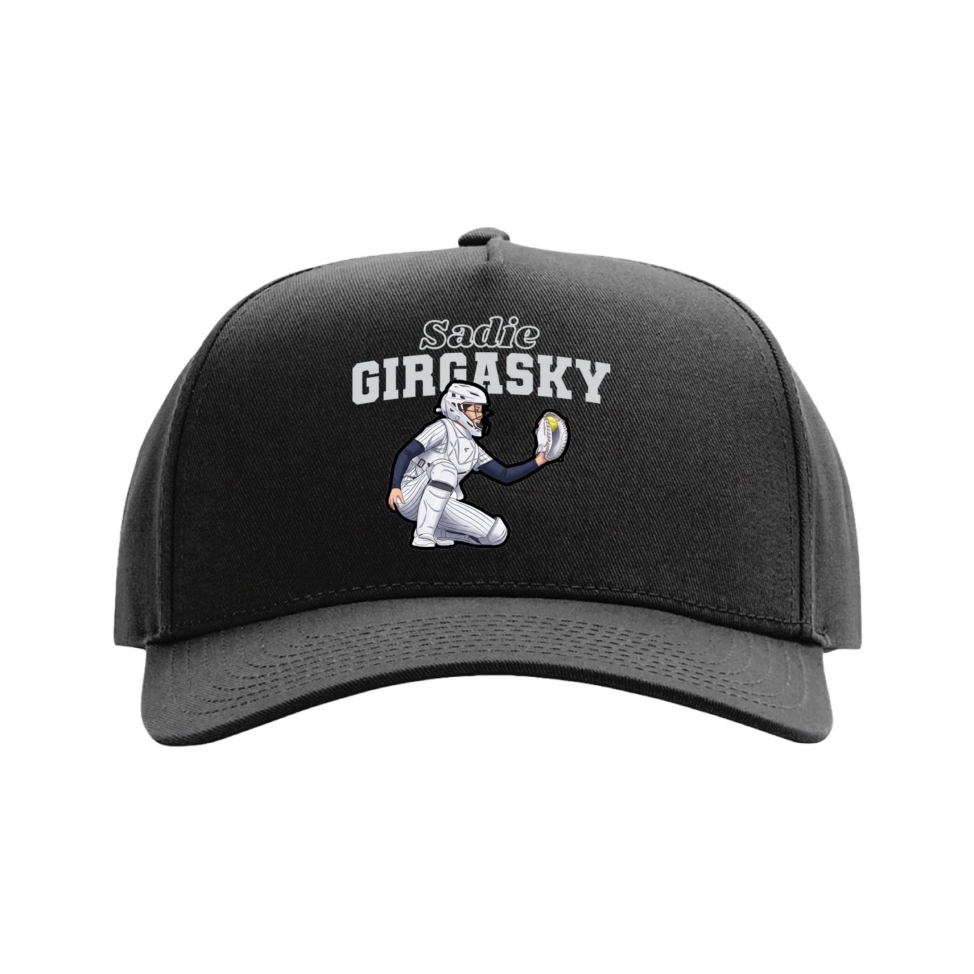 Full Fabric Five-Panel Champ Cap — Name Arch in Black