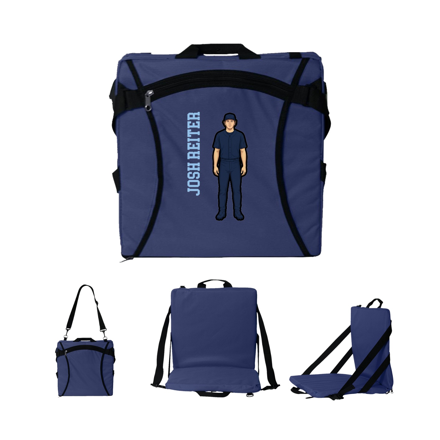 Folding Stadium Seat — Name Vertical in Navy