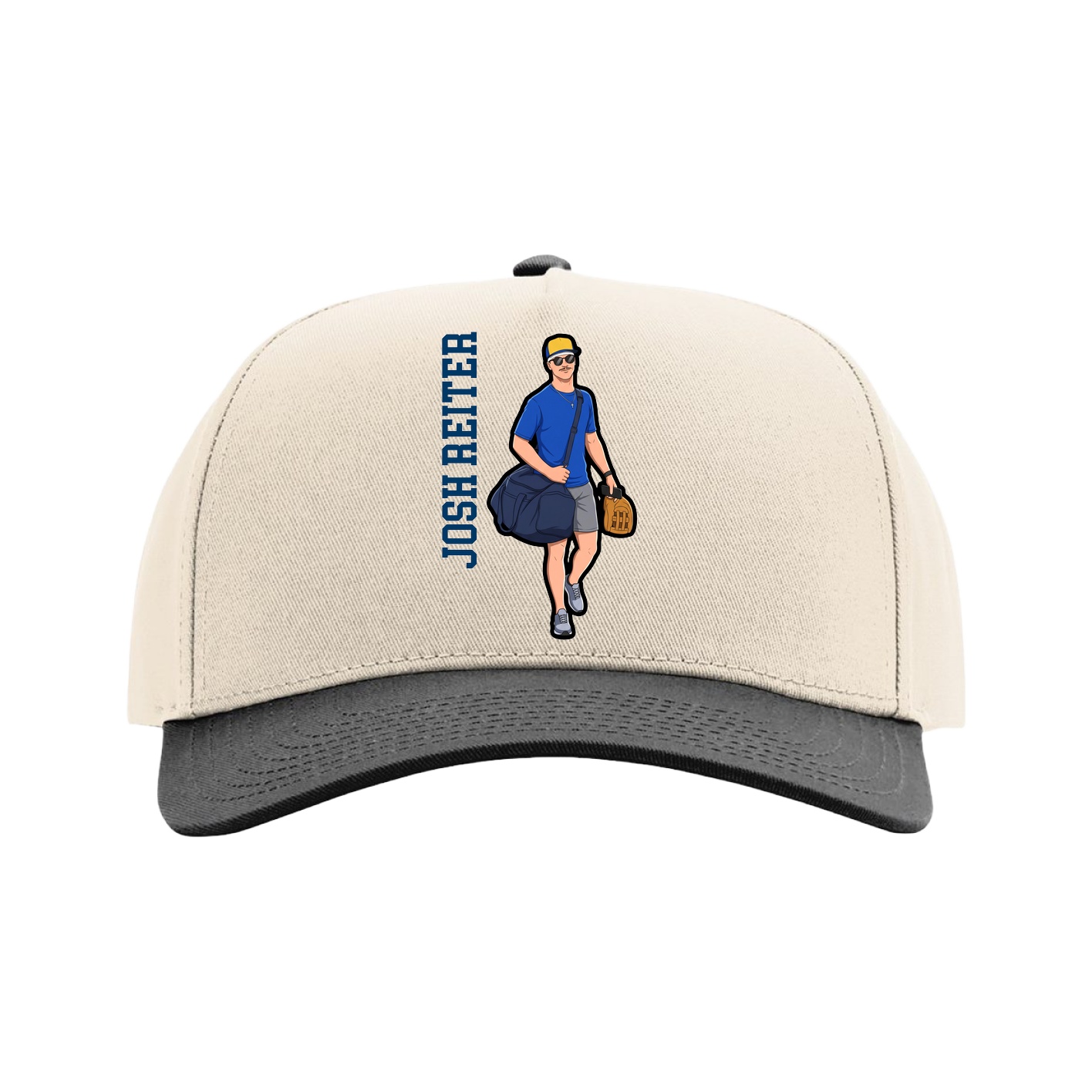 Full Fabric Five-Panel Champ Cap — Name Vertical in Cream/Black